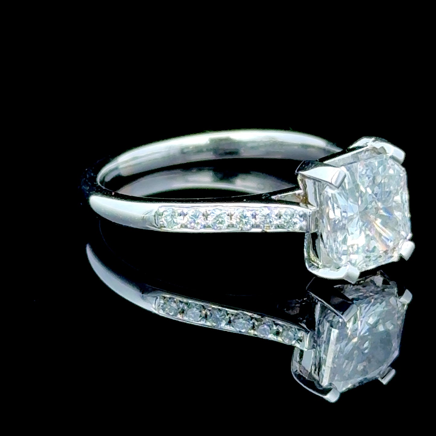 18K White Gold Radiant Cut Diamond Solitaire Ring APPX 2.02 CTS