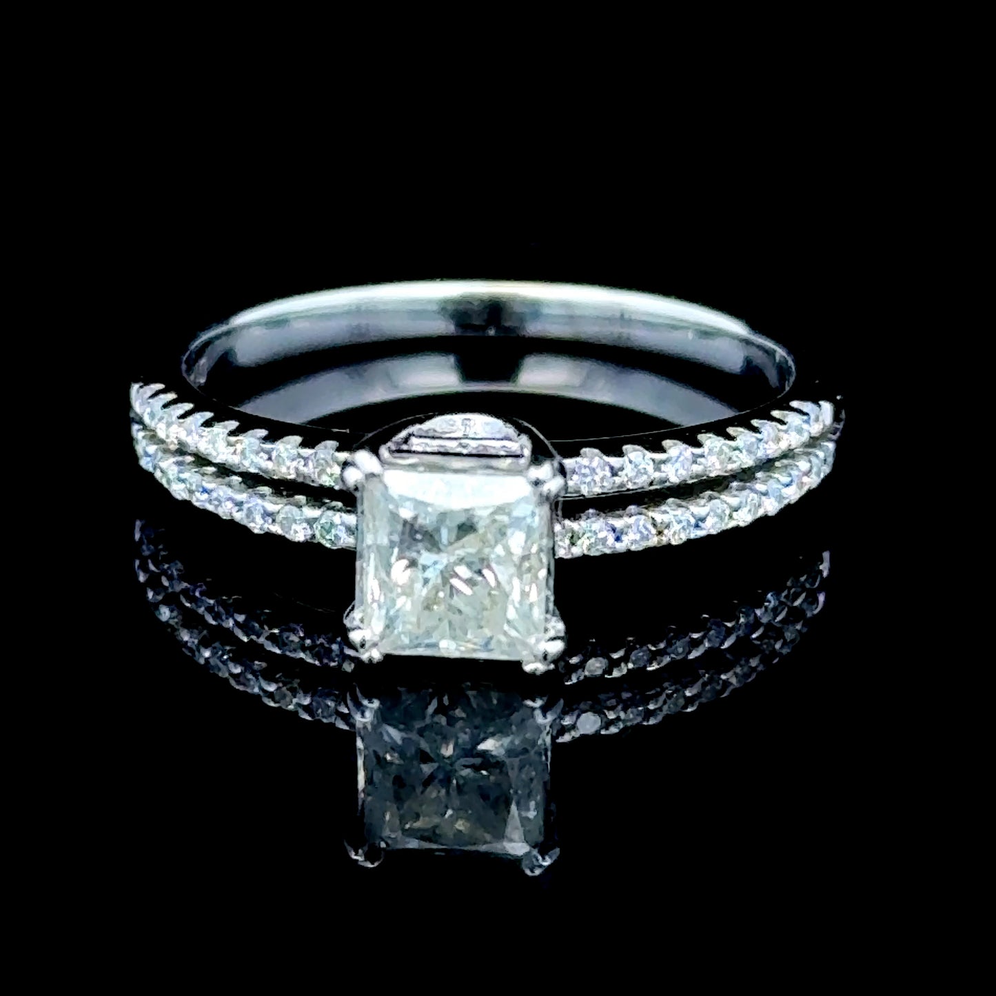 18K White Gold Princess Cut Diamond Solitaire Ring With Diamond Shoulders APPX 1.0 CTS Centre