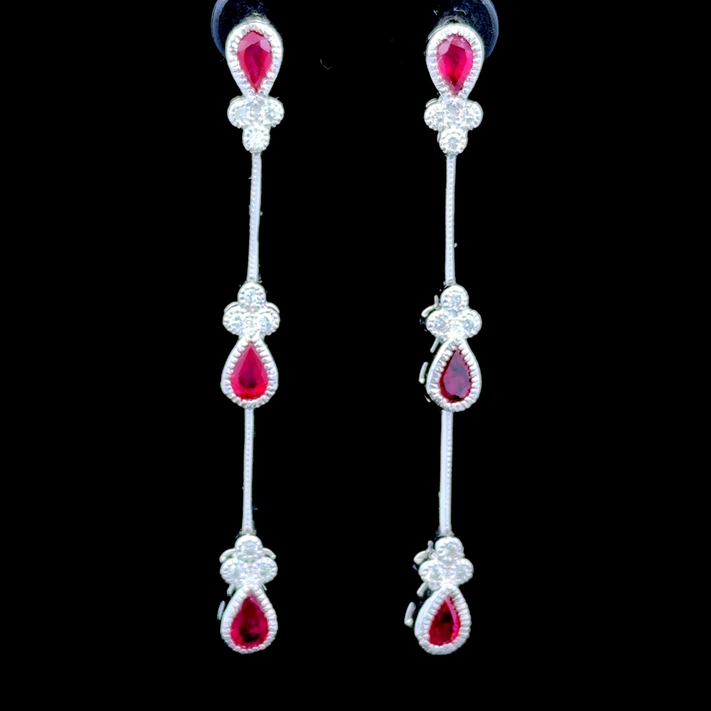 18K White Gold Pear Ruby & Diamond Drop Earrings