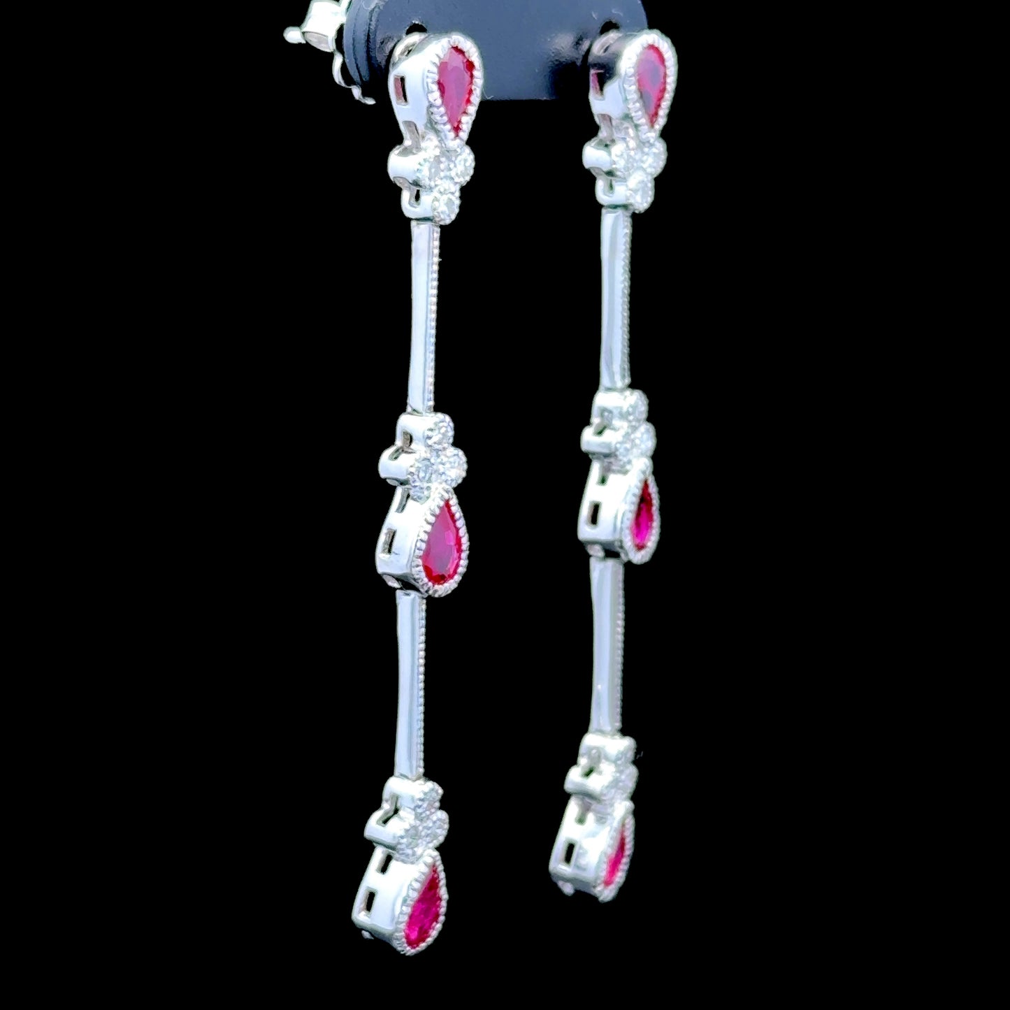 18K White Gold Pear Ruby & Diamond Drop Earrings