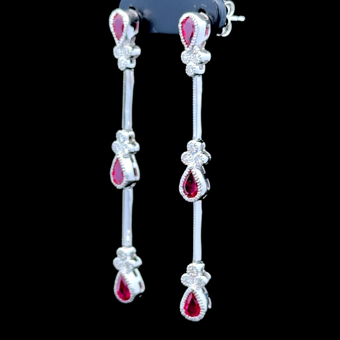 18K White Gold Pear Ruby & Diamond Drop Earrings