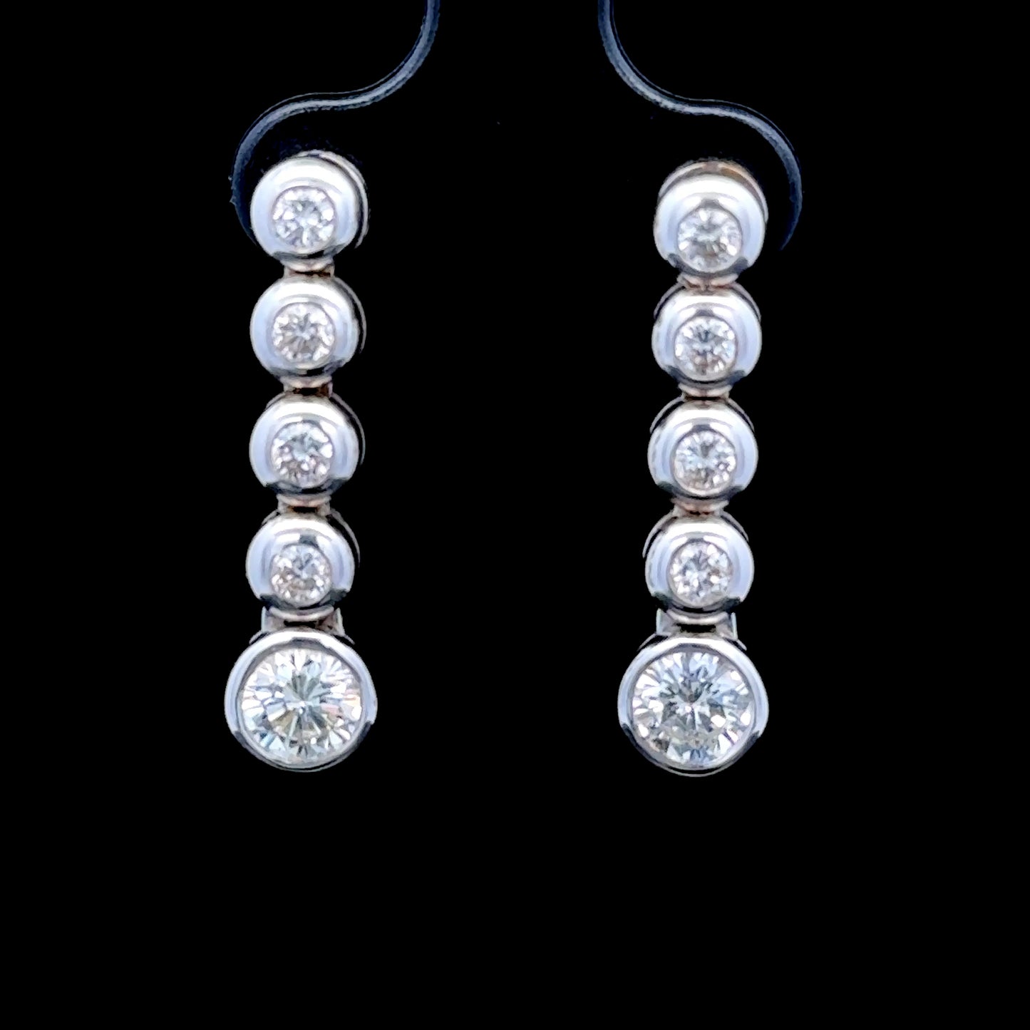 18K White Gold Bezel Set 5 Stone Diamond Earrings APPX 1.8 CTS