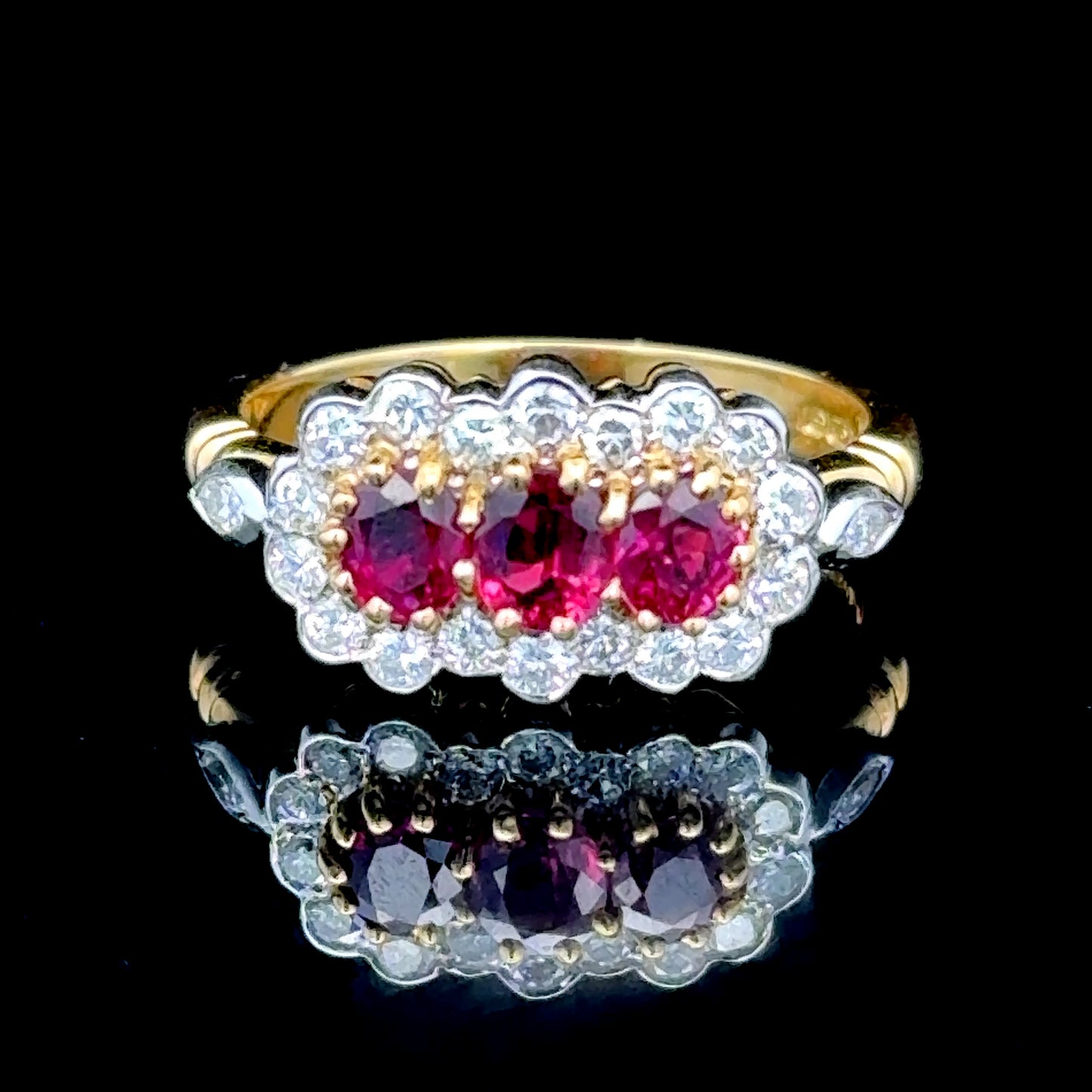 18K Ruby & Diamond Three Stone Ring 0.65CTS
