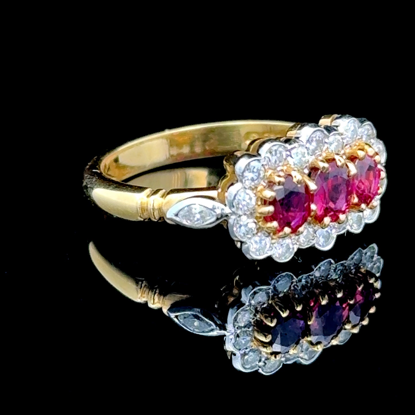 18K Ruby & Diamond Three Stone Ring 0.65CTS