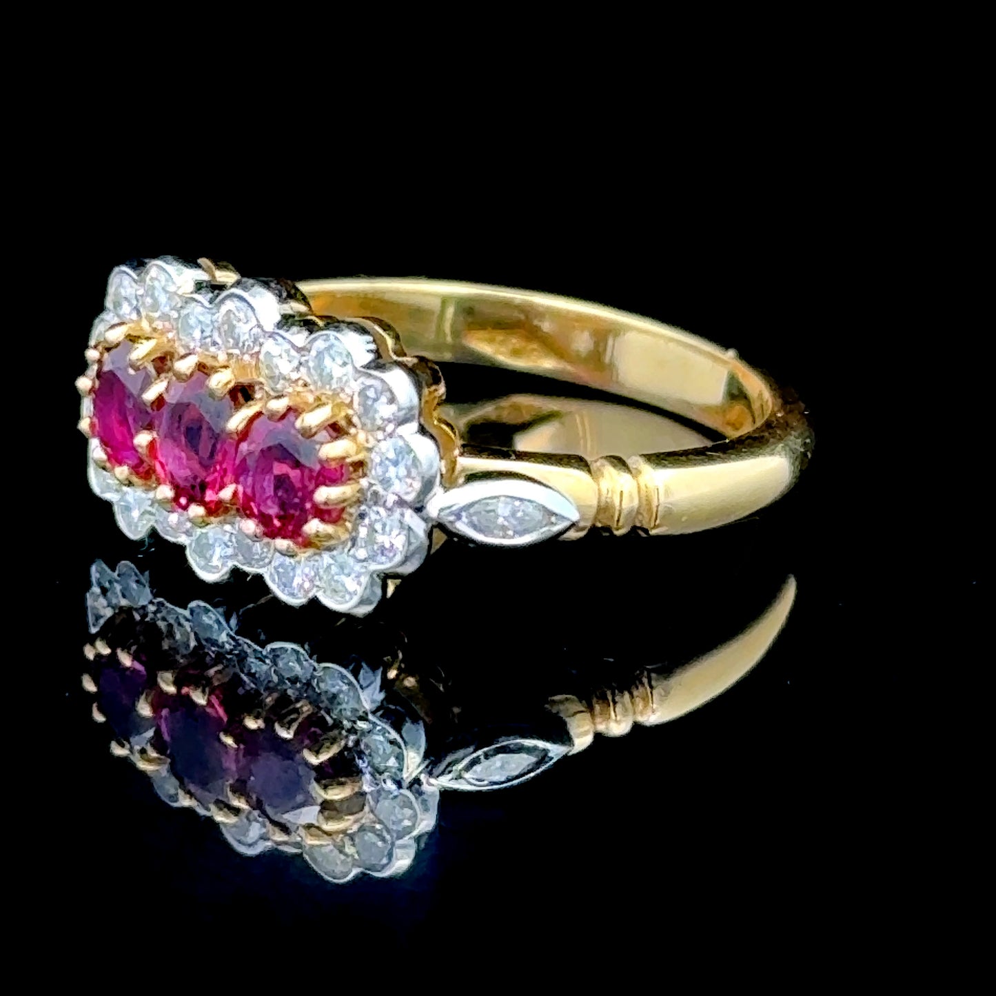 18K Ruby & Diamond Three Stone Ring 0.65CTS