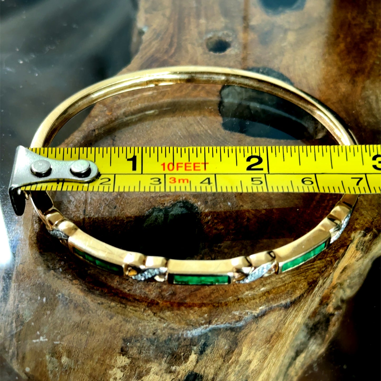 9K Yellow Gold Emerald & Diamond Bangle
