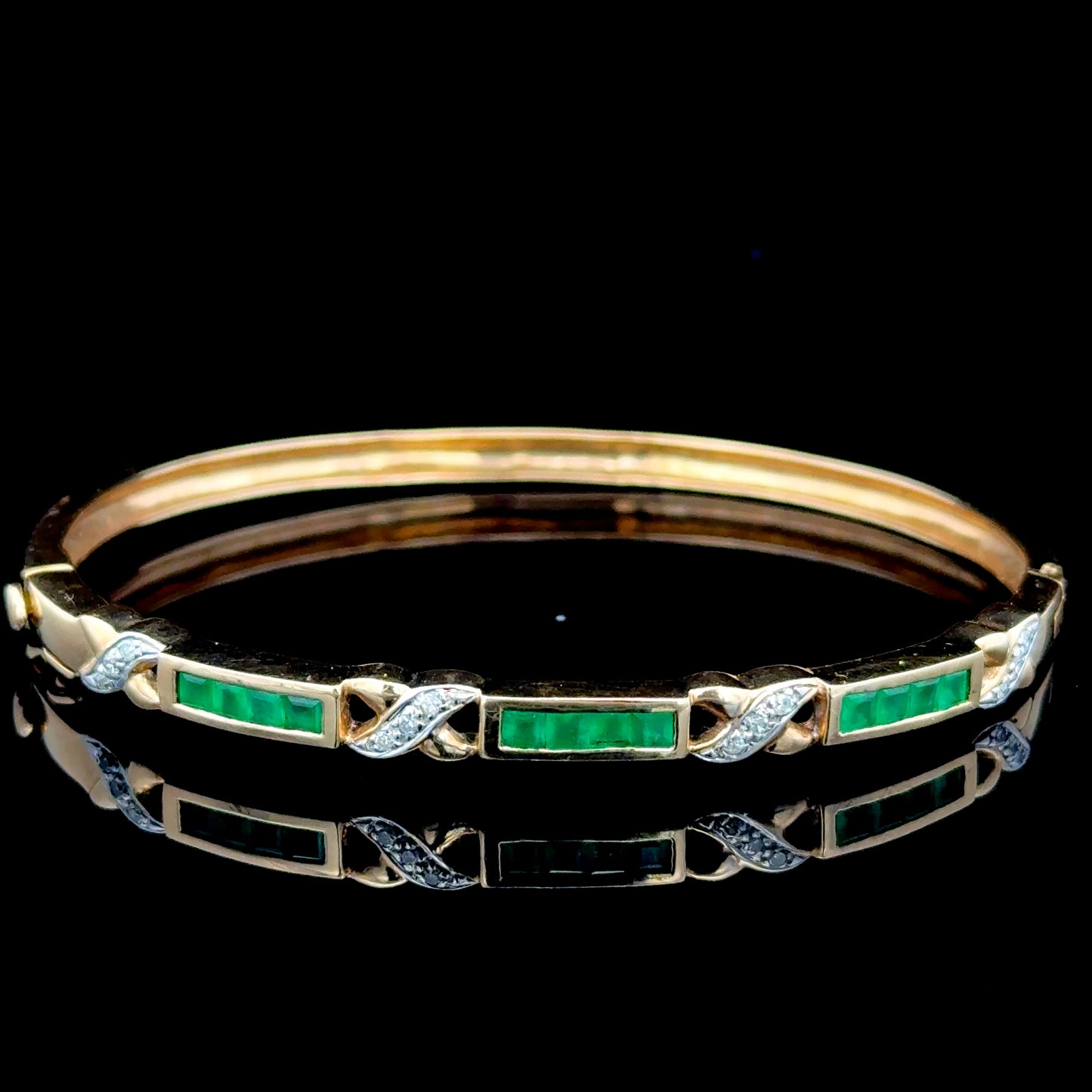 9K Yellow Gold Emerald & Diamond Bangle