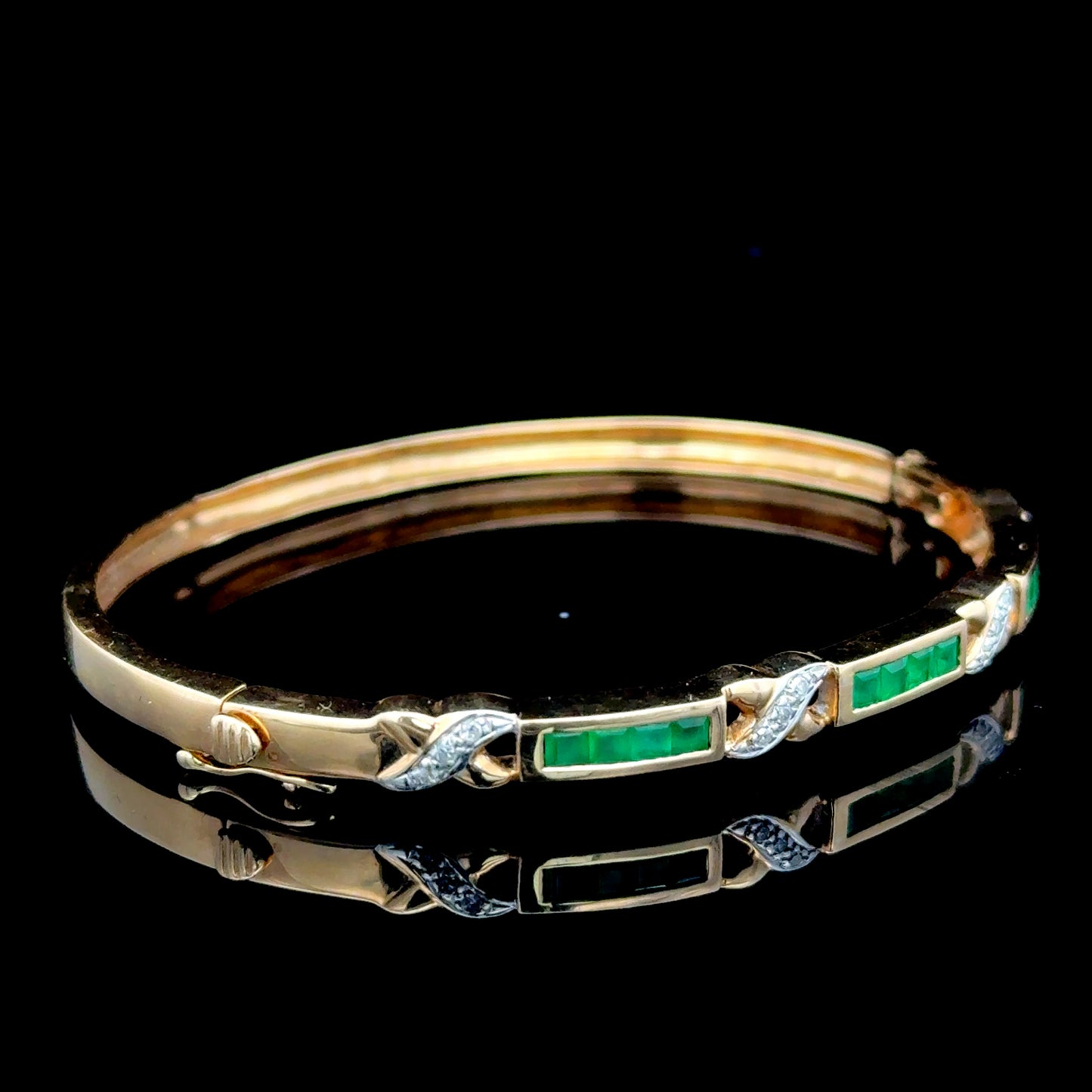 9K Yellow Gold Emerald & Diamond Bangle