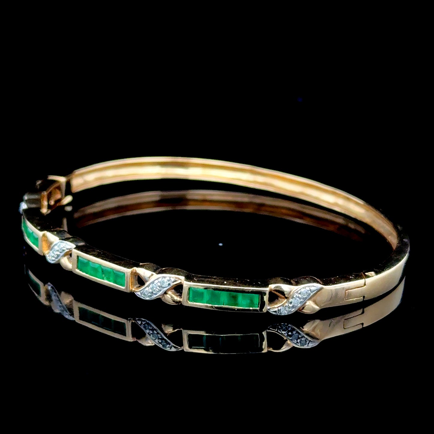 9K Yellow Gold Emerald & Diamond Bangle