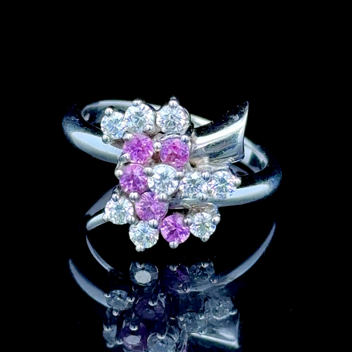 18K White Gold Pink Sapphire & Diamond Ring