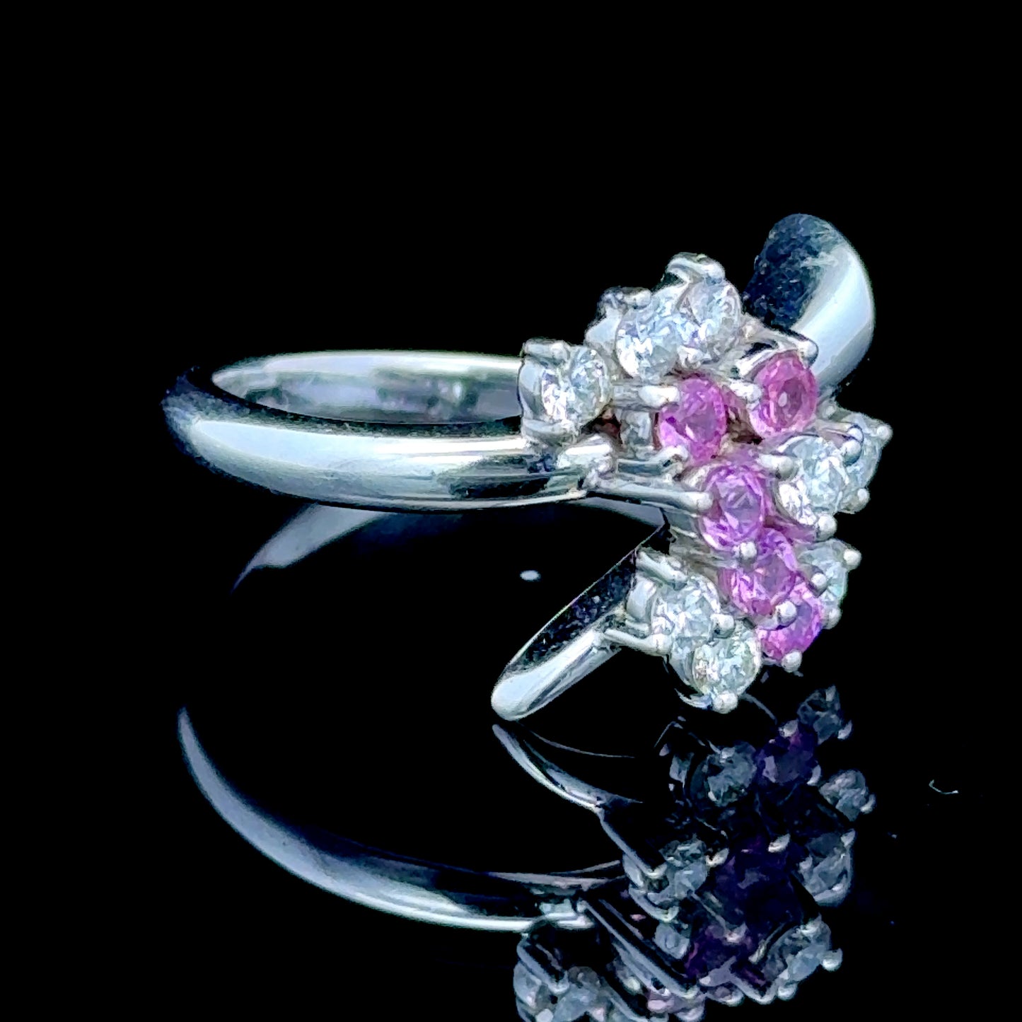 18K White Gold Pink Sapphire & Diamond Ring
