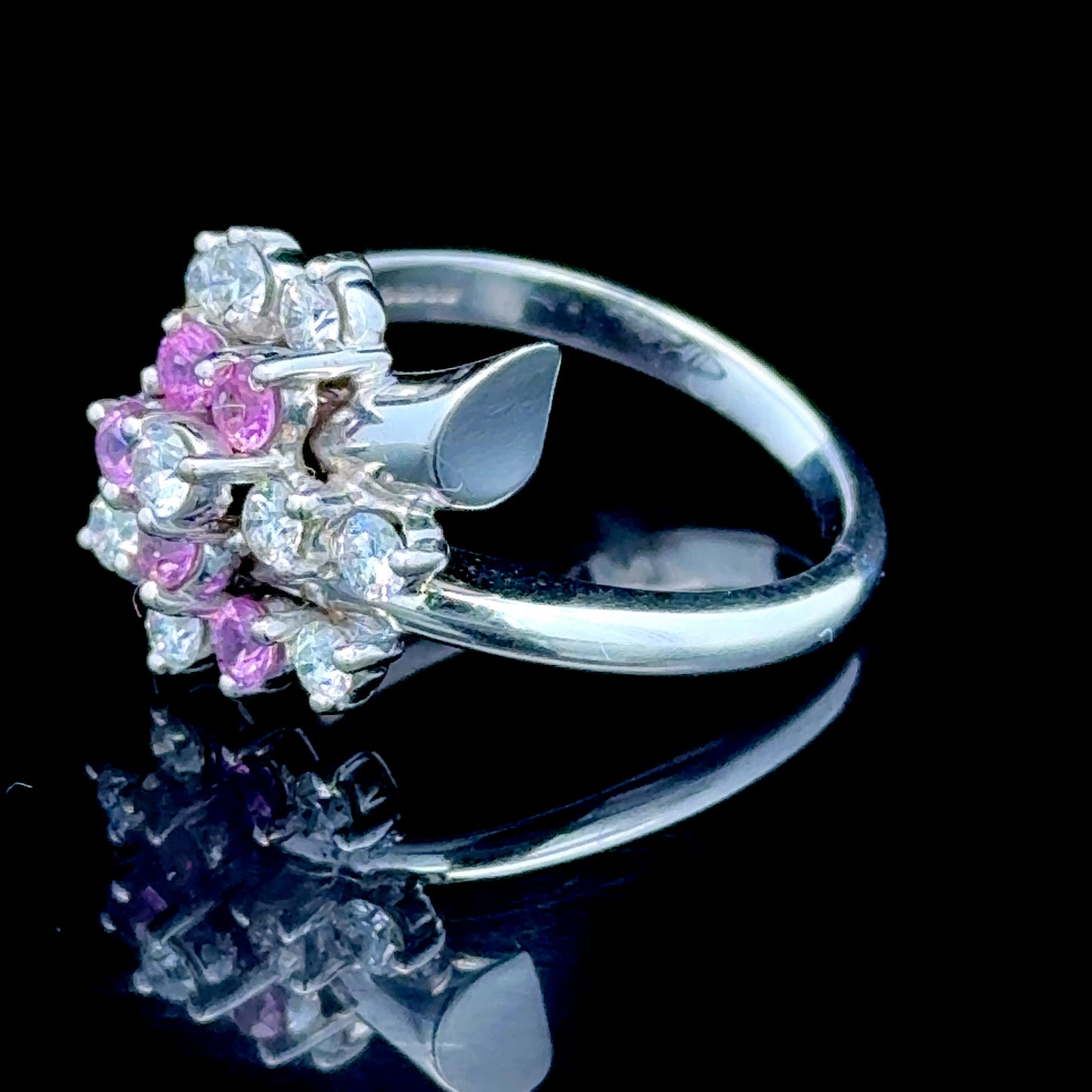 18K White Gold Pink Sapphire & Diamond Ring