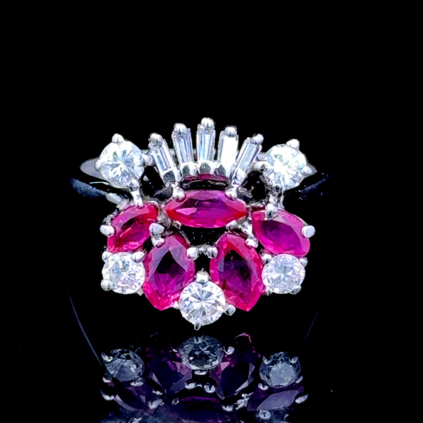 18K White Gold Ruby & Diamond Crown Ring 0.75CTS