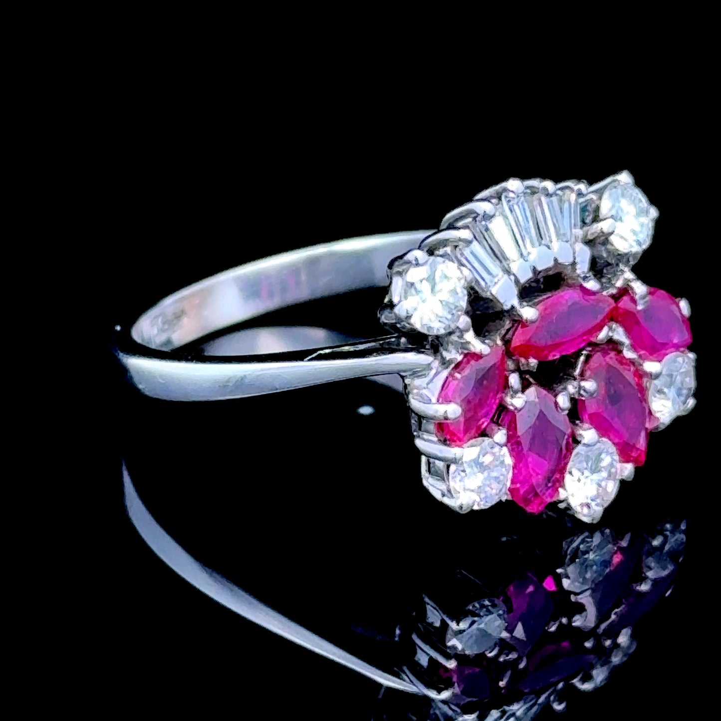18K White Gold Ruby & Diamond Crown Ring 0.75CTS