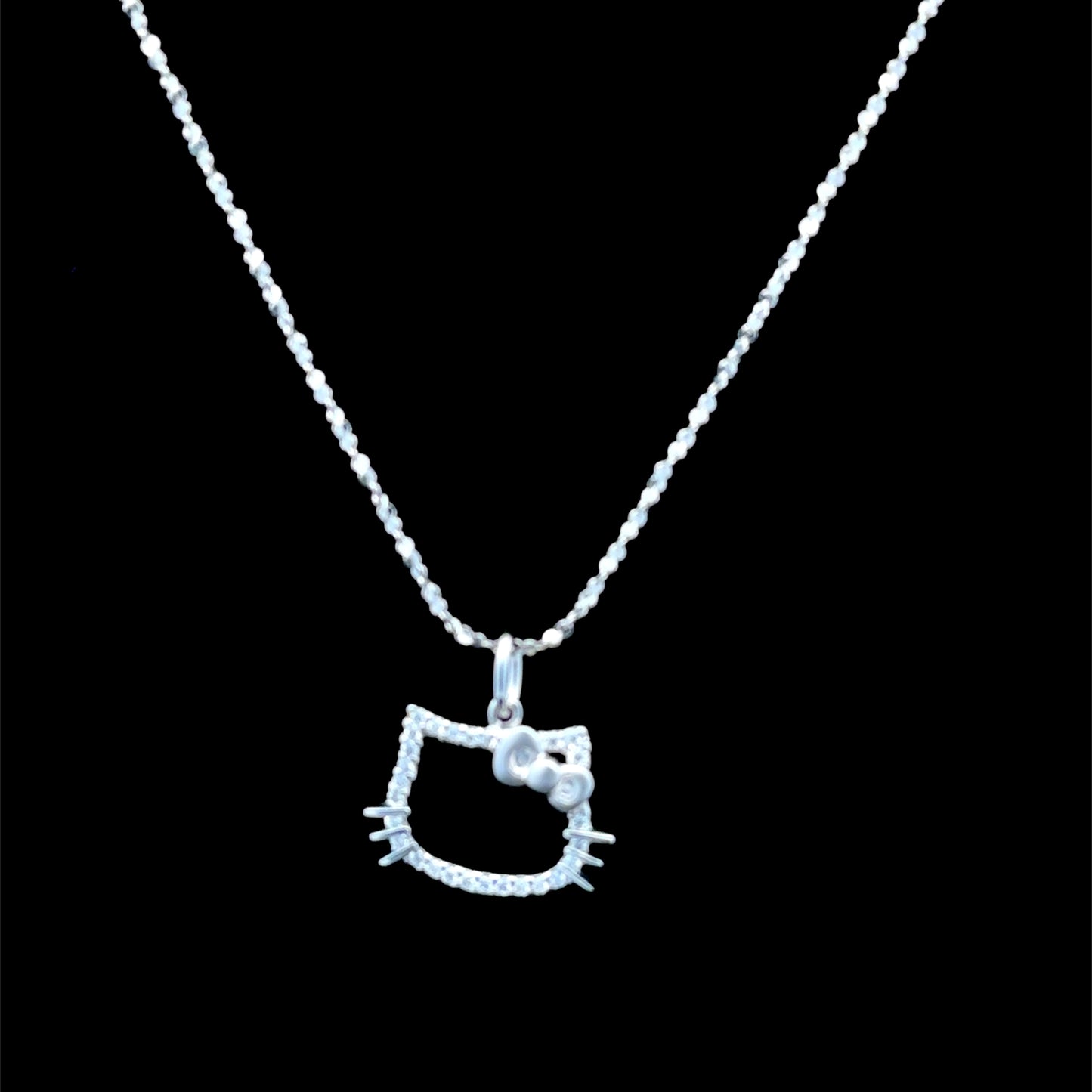 18K White Gold Diamond Hello Kitty Pendant & Chain