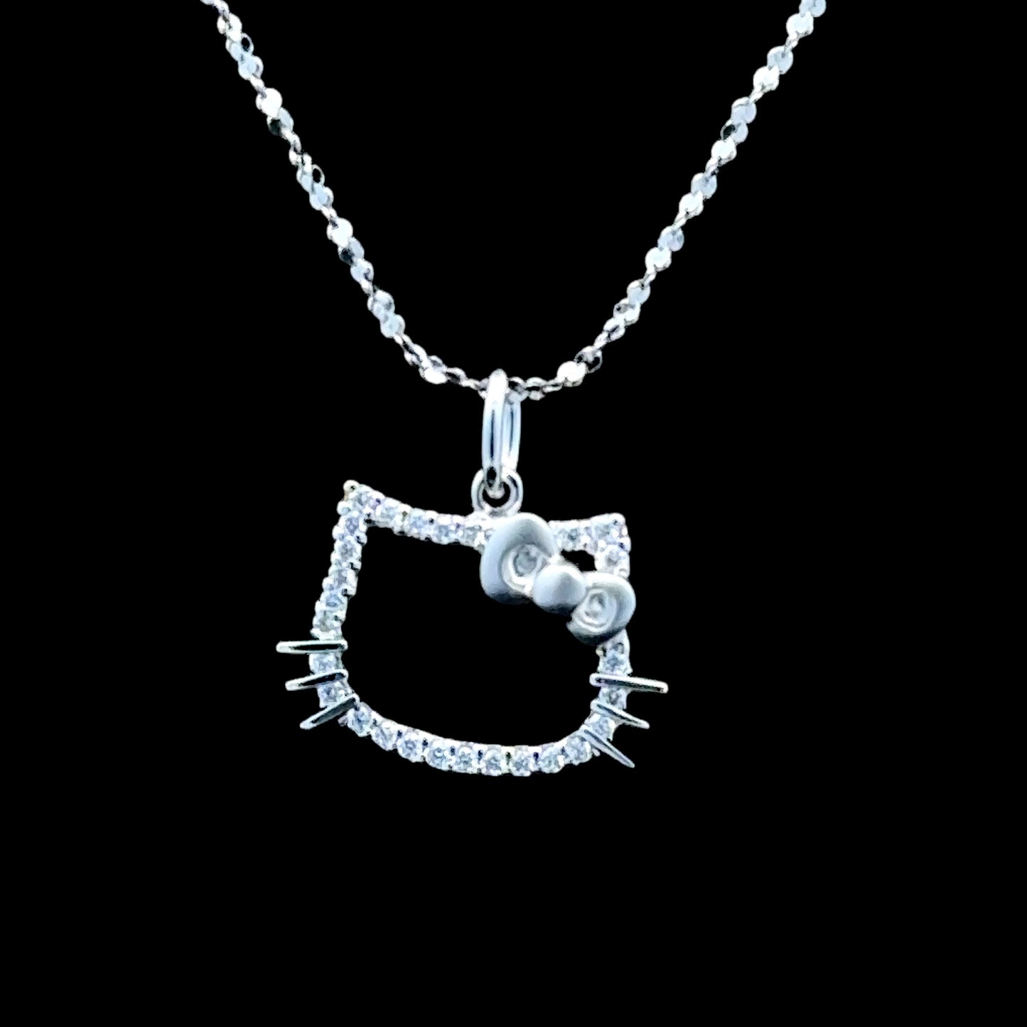 18K White Gold Diamond Hello Kitty Pendant & Chain