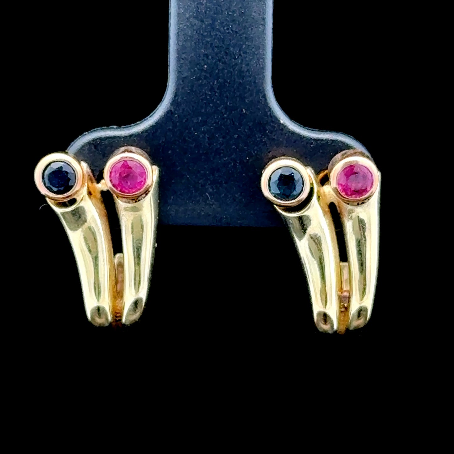 9K Yellow Gold Ruby & Sapphire Studs