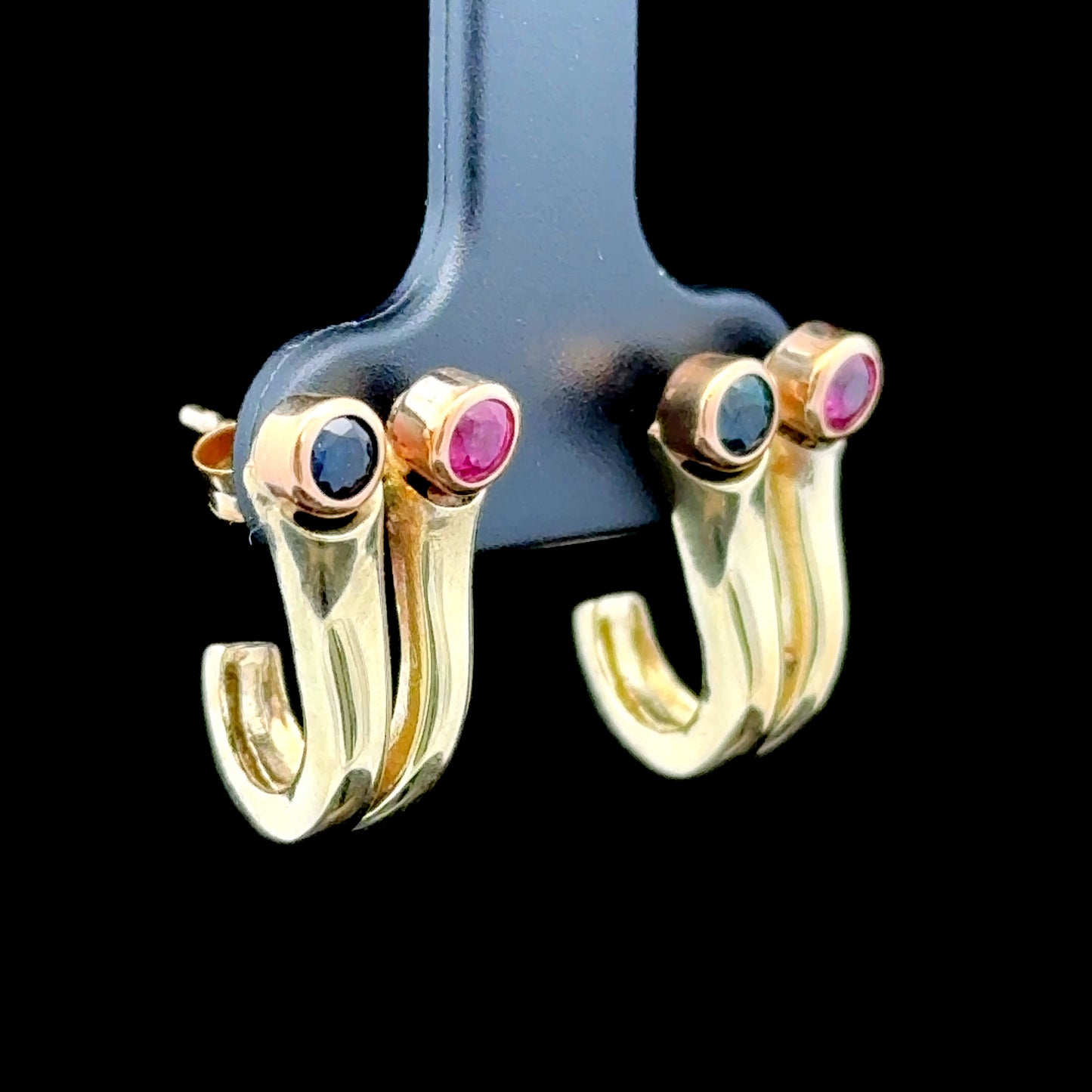 9K Yellow Gold Ruby & Sapphire Studs