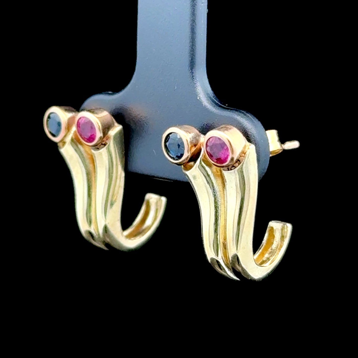 9K Yellow Gold Ruby & Sapphire Studs