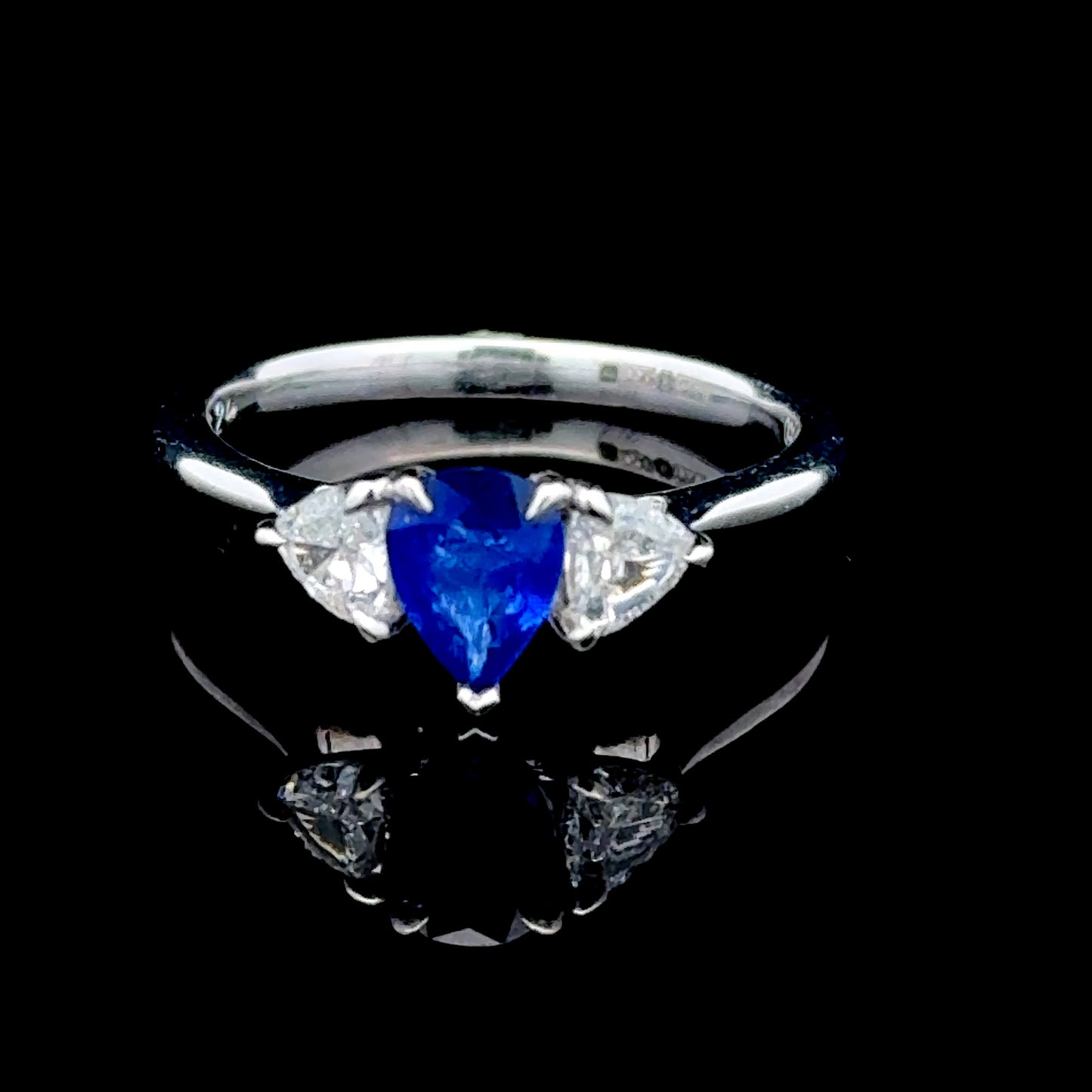 Platinum Pear Sapphire & Trilliant Diamond Ring