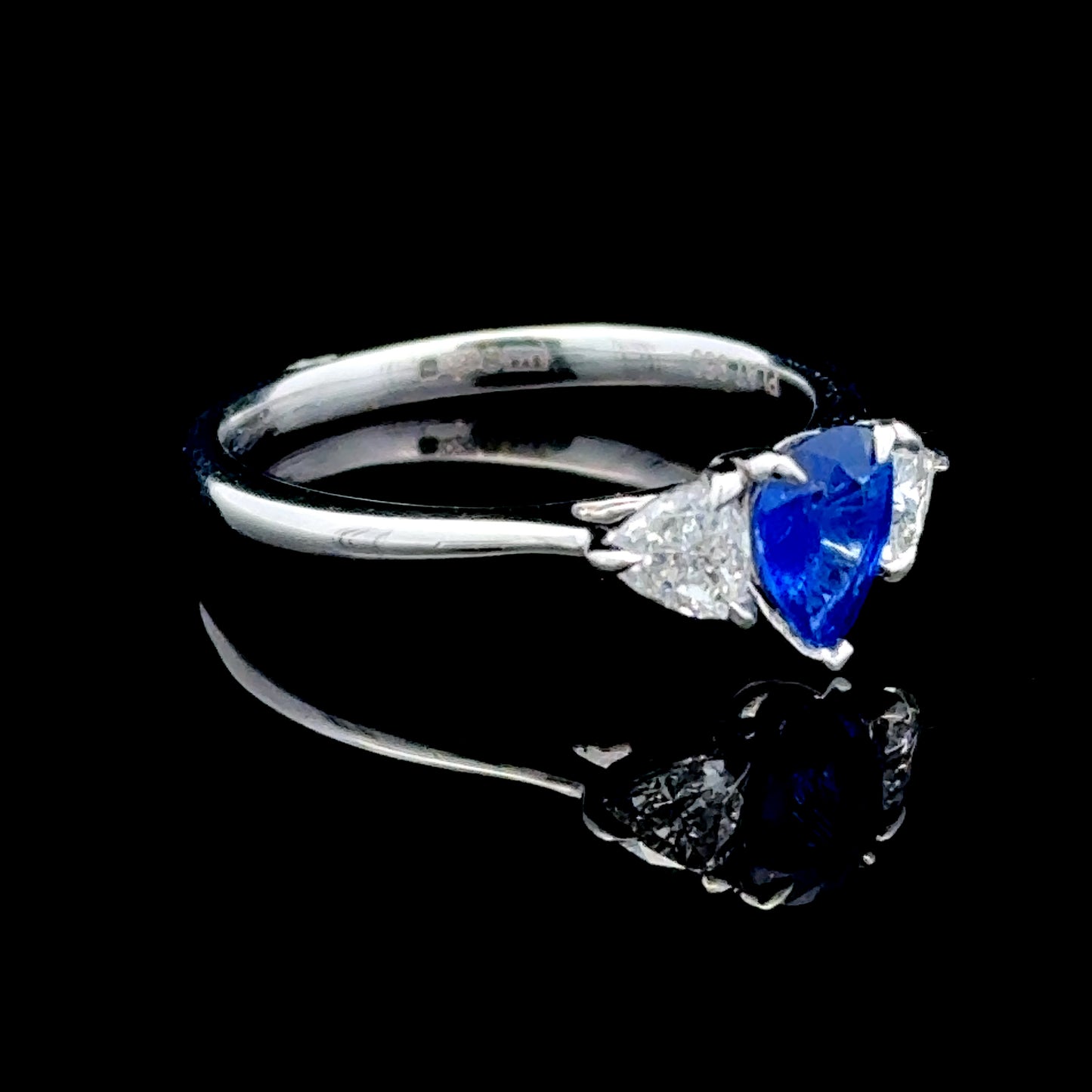 Platinum Pear Sapphire & Trilliant Diamond Ring