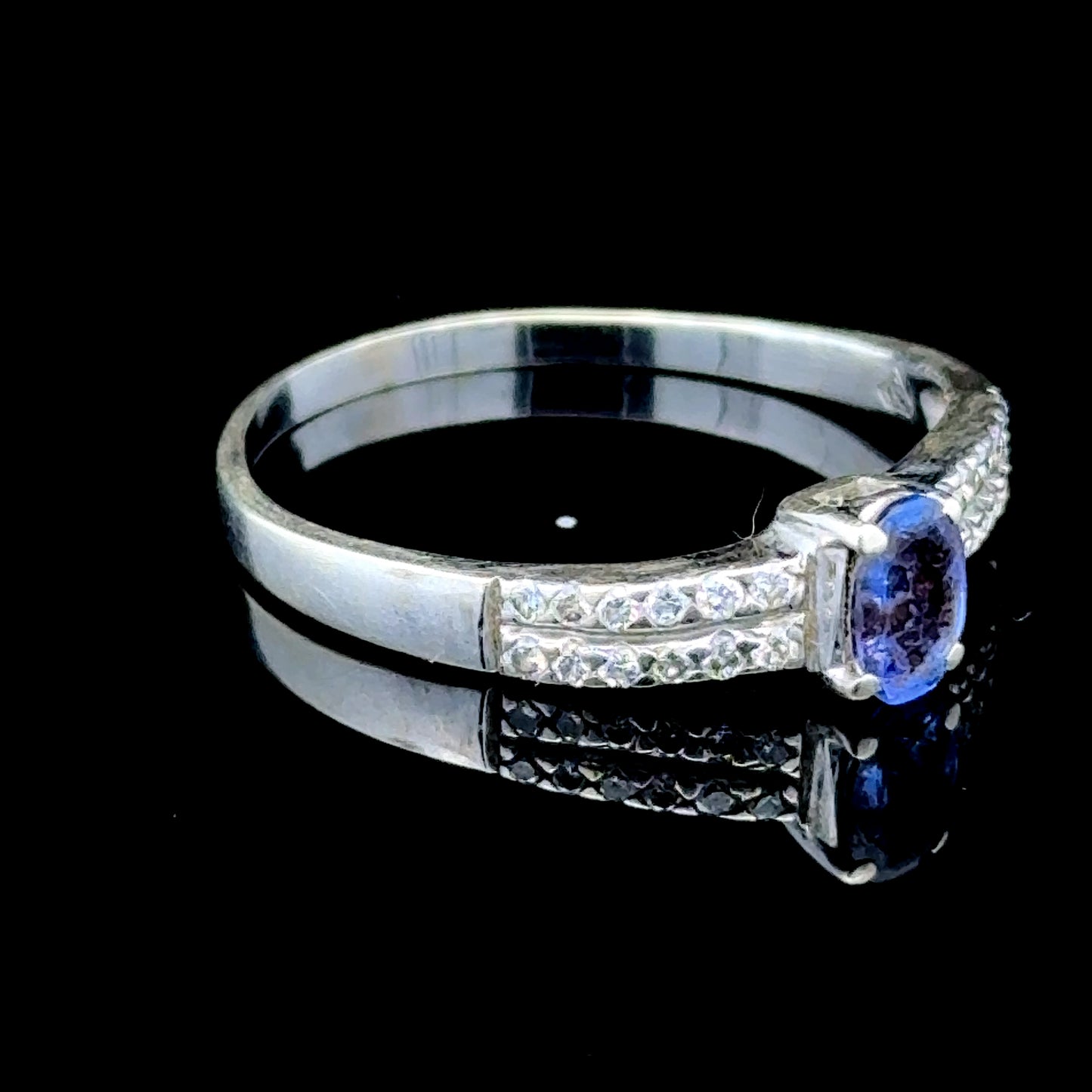 9K White Gold Tanzanite & Diamond Ring