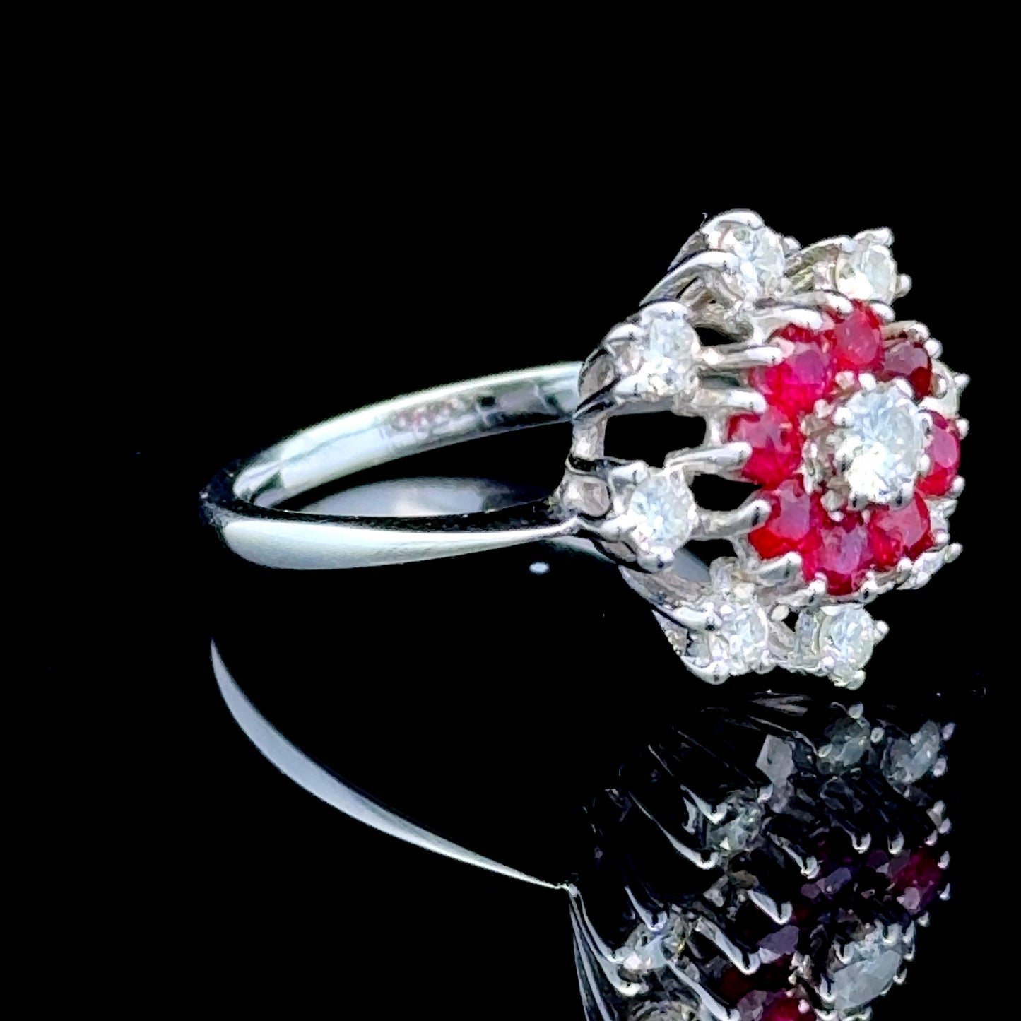 18K White Gold Ruby & Diamond Snowflake Ring