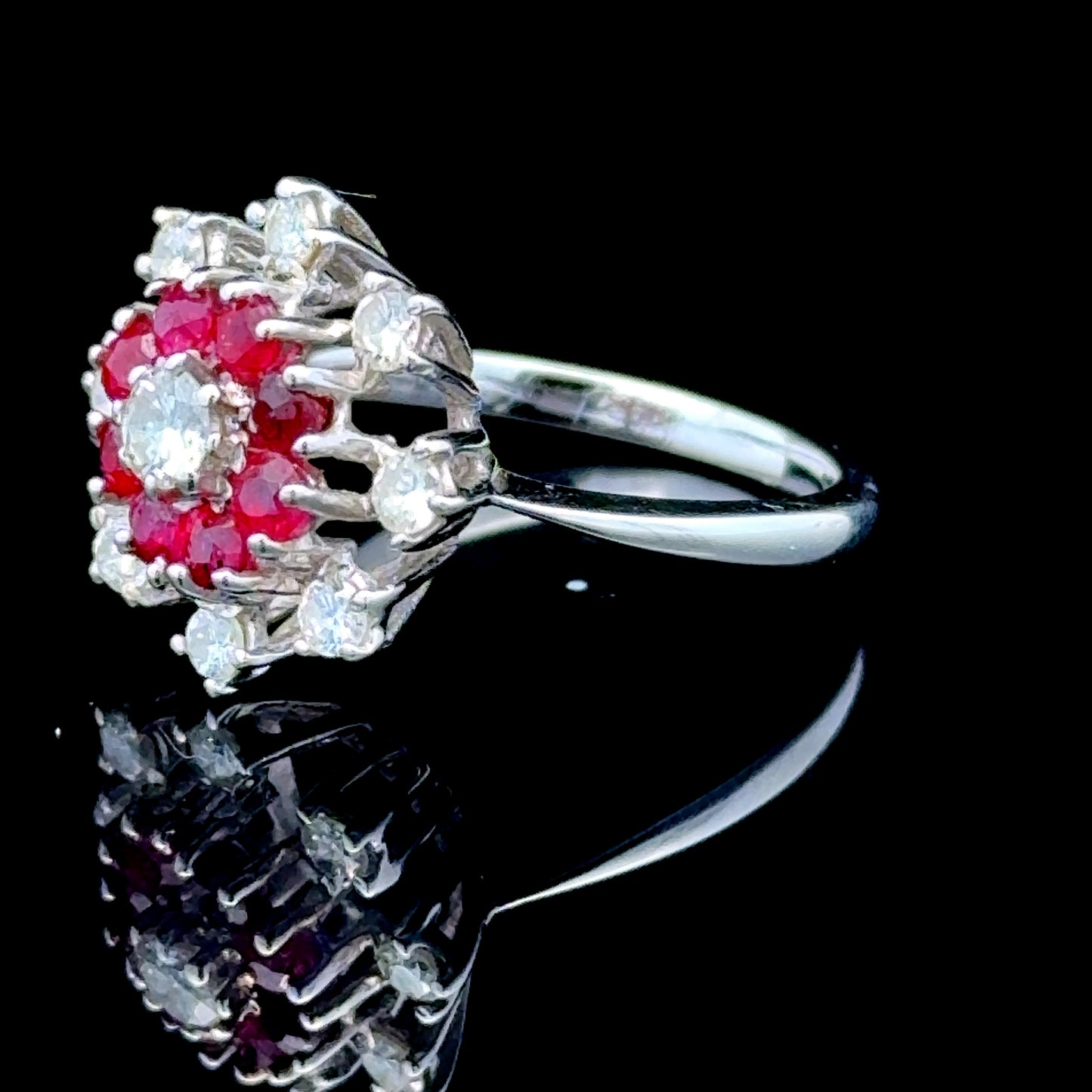 18K White Gold Ruby & Diamond Snowflake Ring