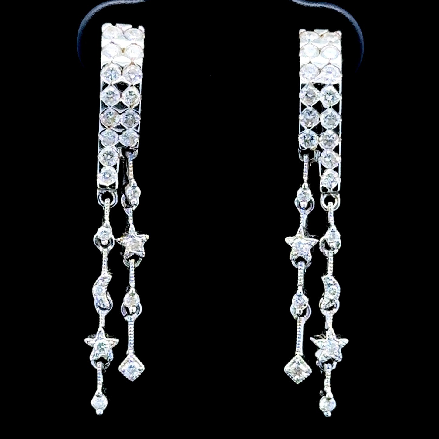 18K White Gold Fancy Diamond Drop Stud Earrings
