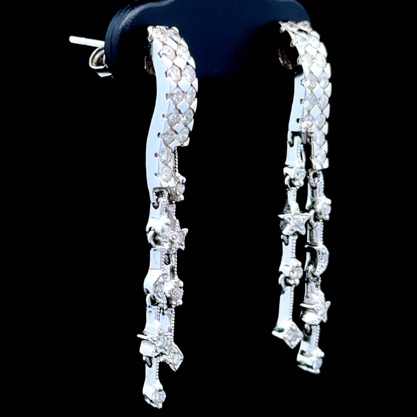 18K White Gold Fancy Diamond Drop Stud Earrings