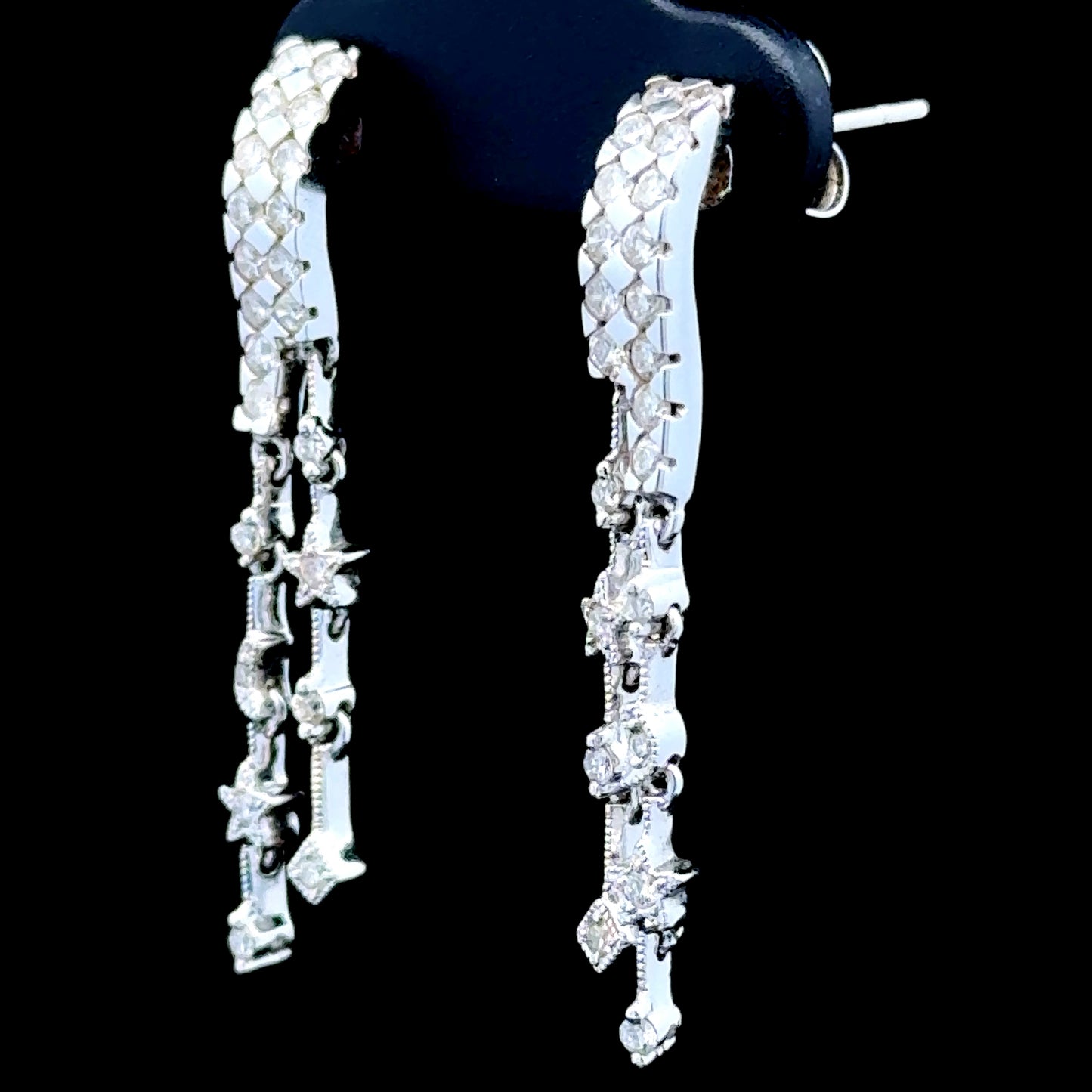 18K White Gold Fancy Diamond Drop Stud Earrings