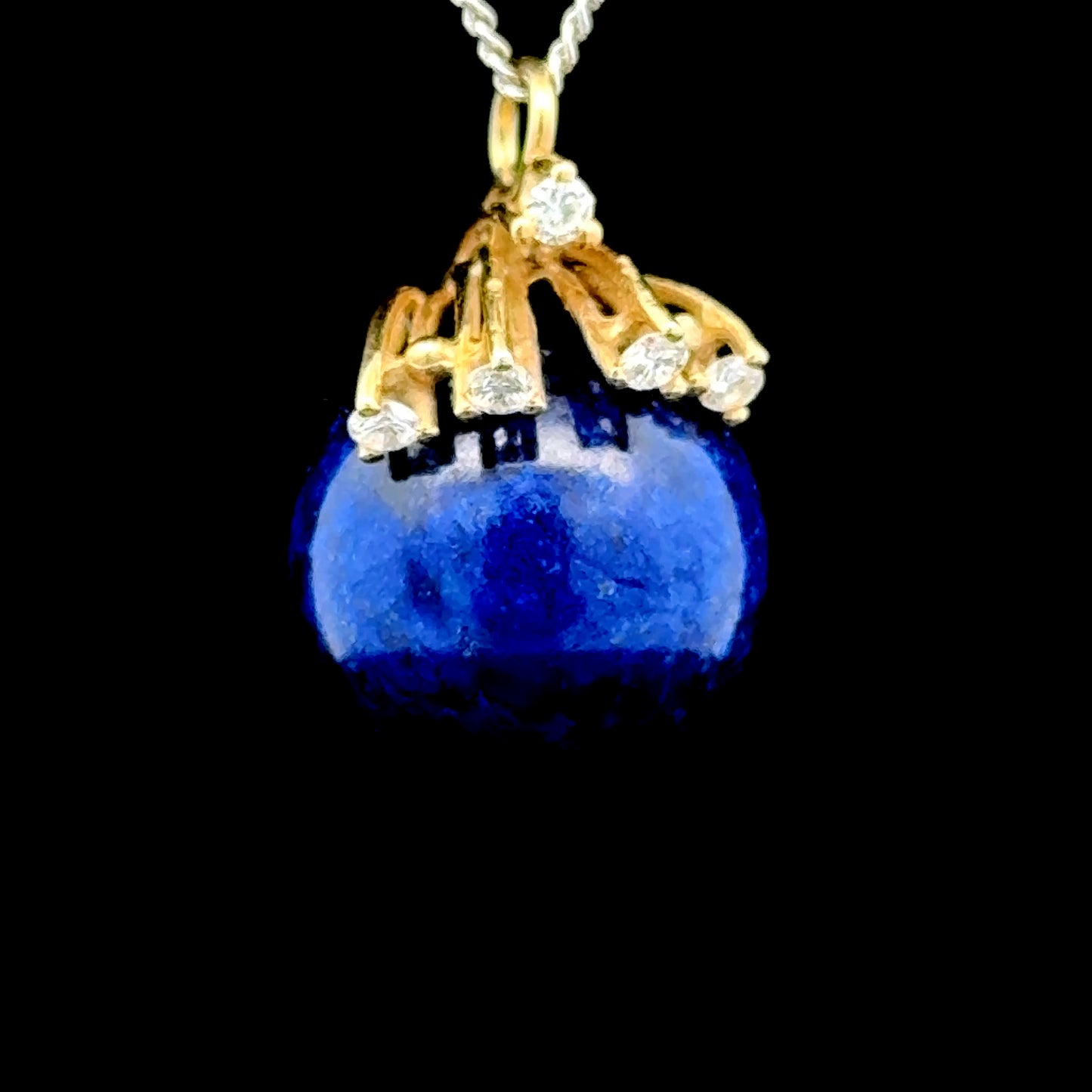 14K Yellow Gold Diamond & Lapis Ball Pendant