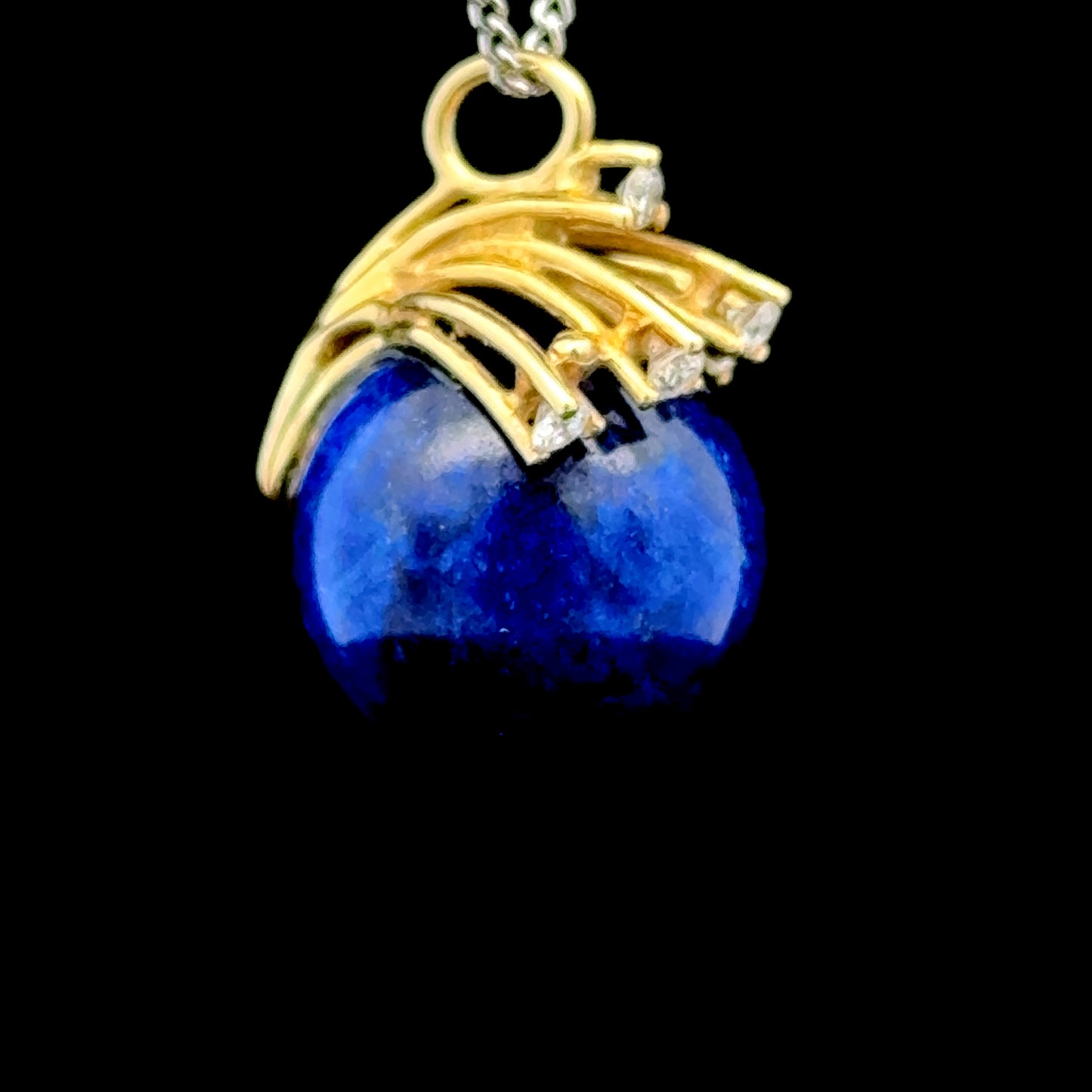 14K Yellow Gold Diamond & Lapis Ball Pendant