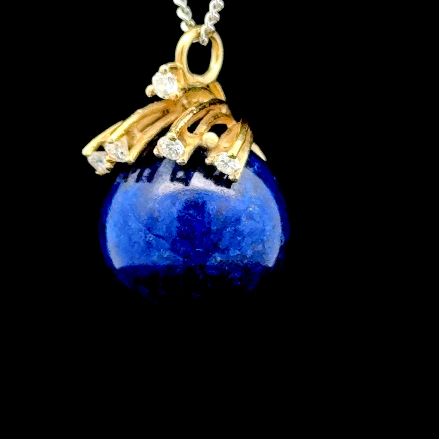 14K Yellow Gold Diamond & Lapis Ball Pendant