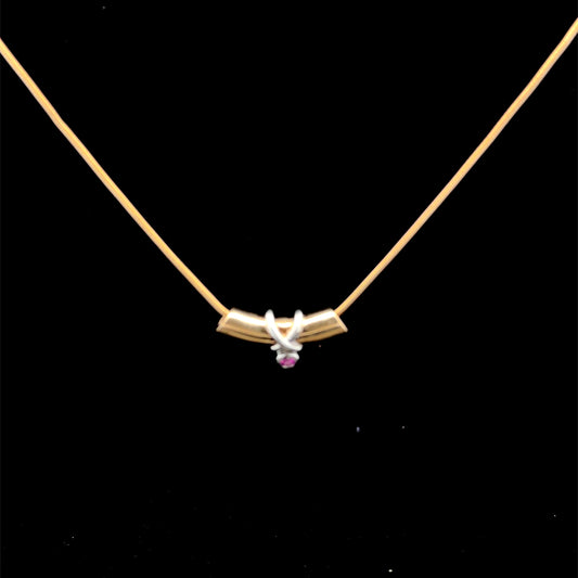9K Yellow Gold Pink Sapphire Pendant & Snake Chain