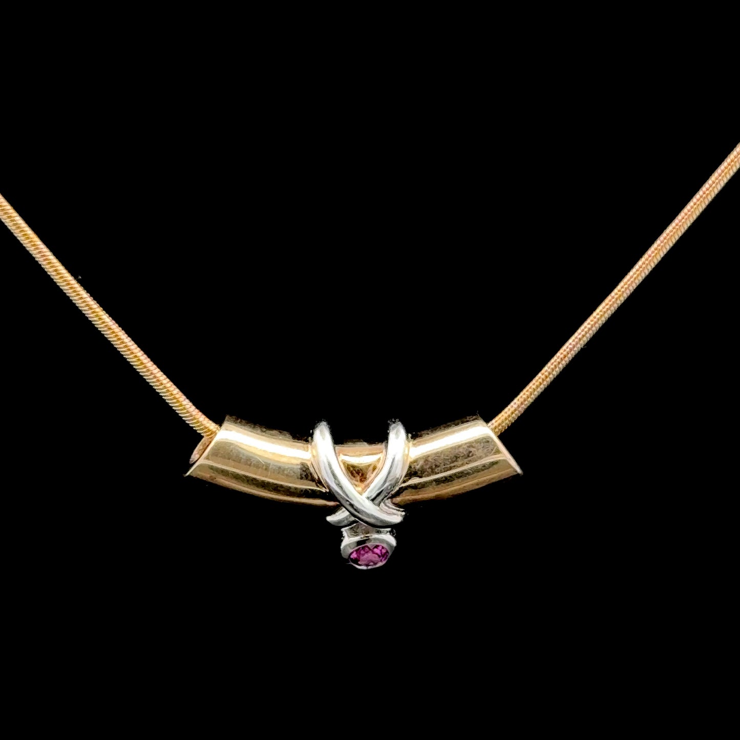 9K Yellow Gold pink ruby Pendant & Snake Chain
