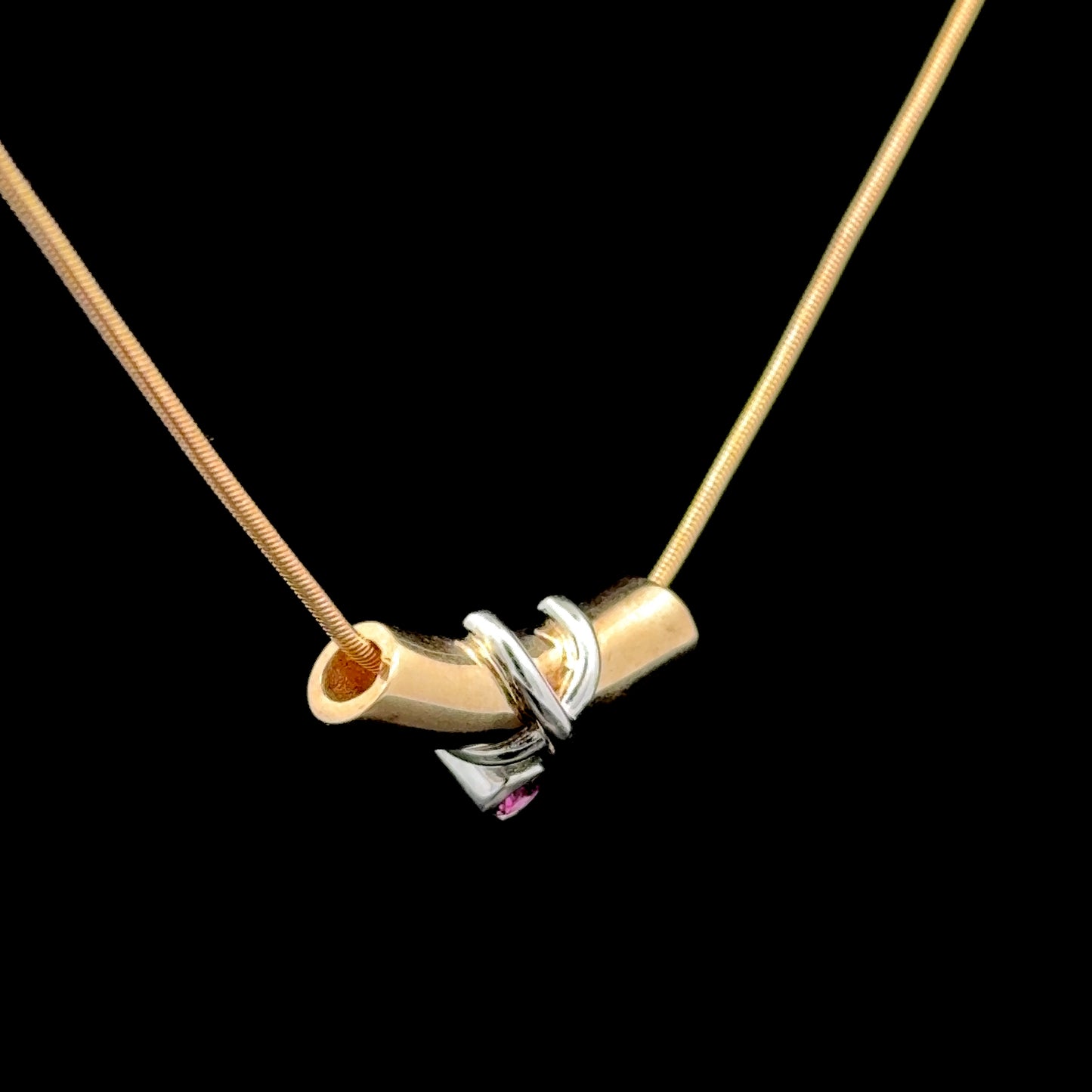 9K Yellow Gold pink ruby Pendant & Snake Chain