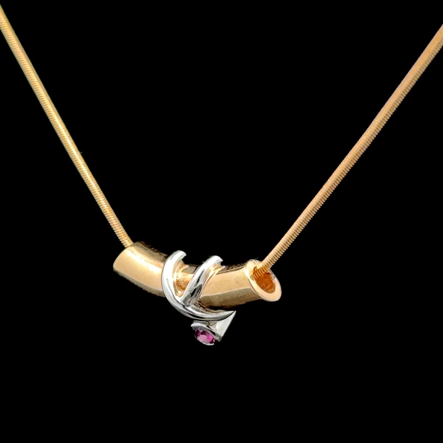 9K Yellow Gold pink ruby Pendant & Snake Chain