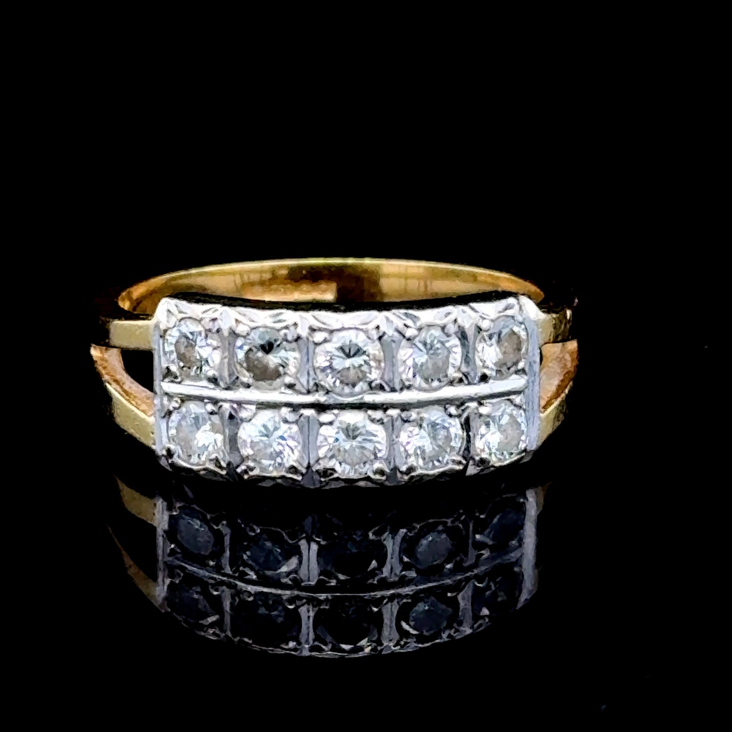 18K Yellow Gold Double Row 10 Stone Diamond Ring APPX 0.7 CTS