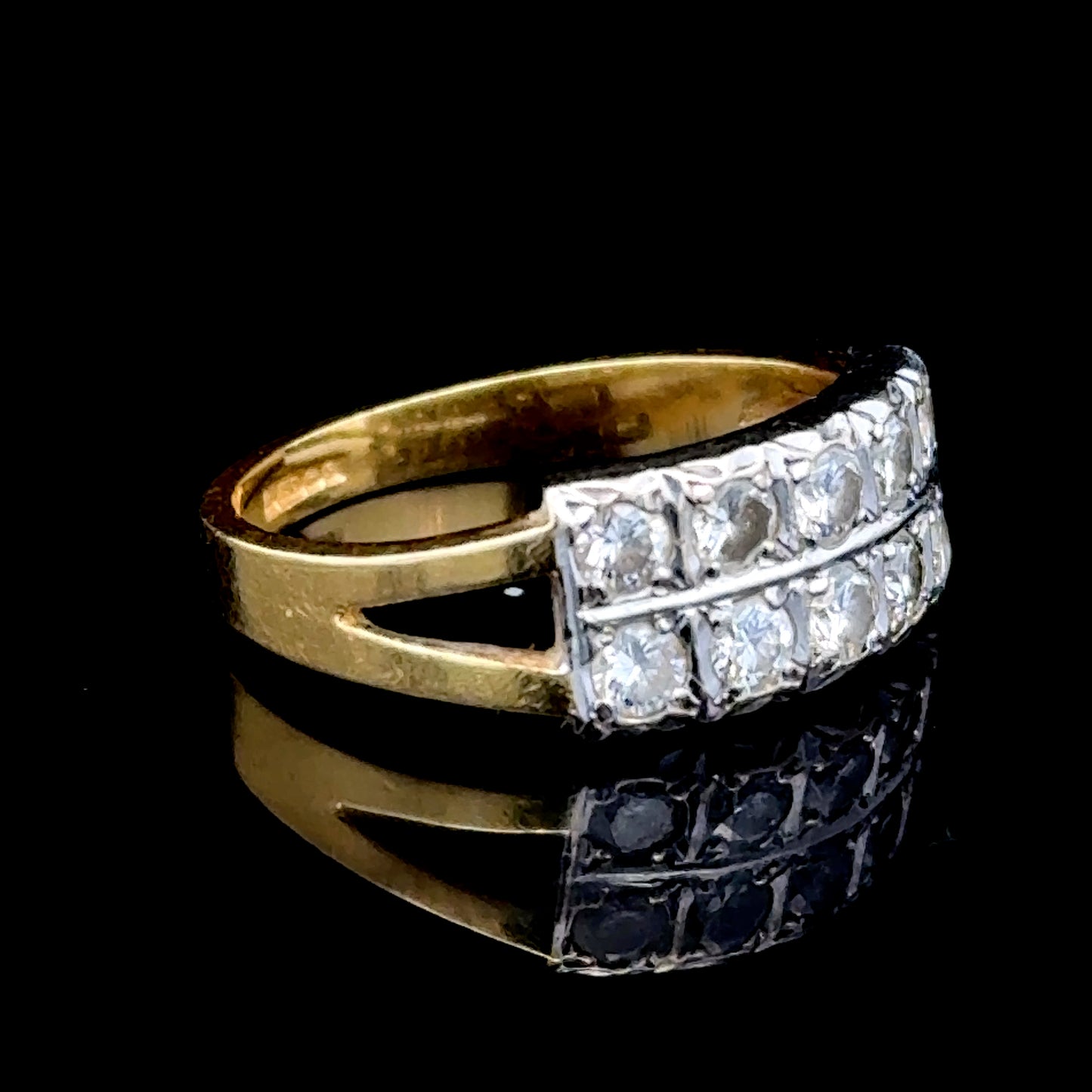 18K Yellow Gold Double Row 10 Stone Diamond Ring APPX 0.7 CTS