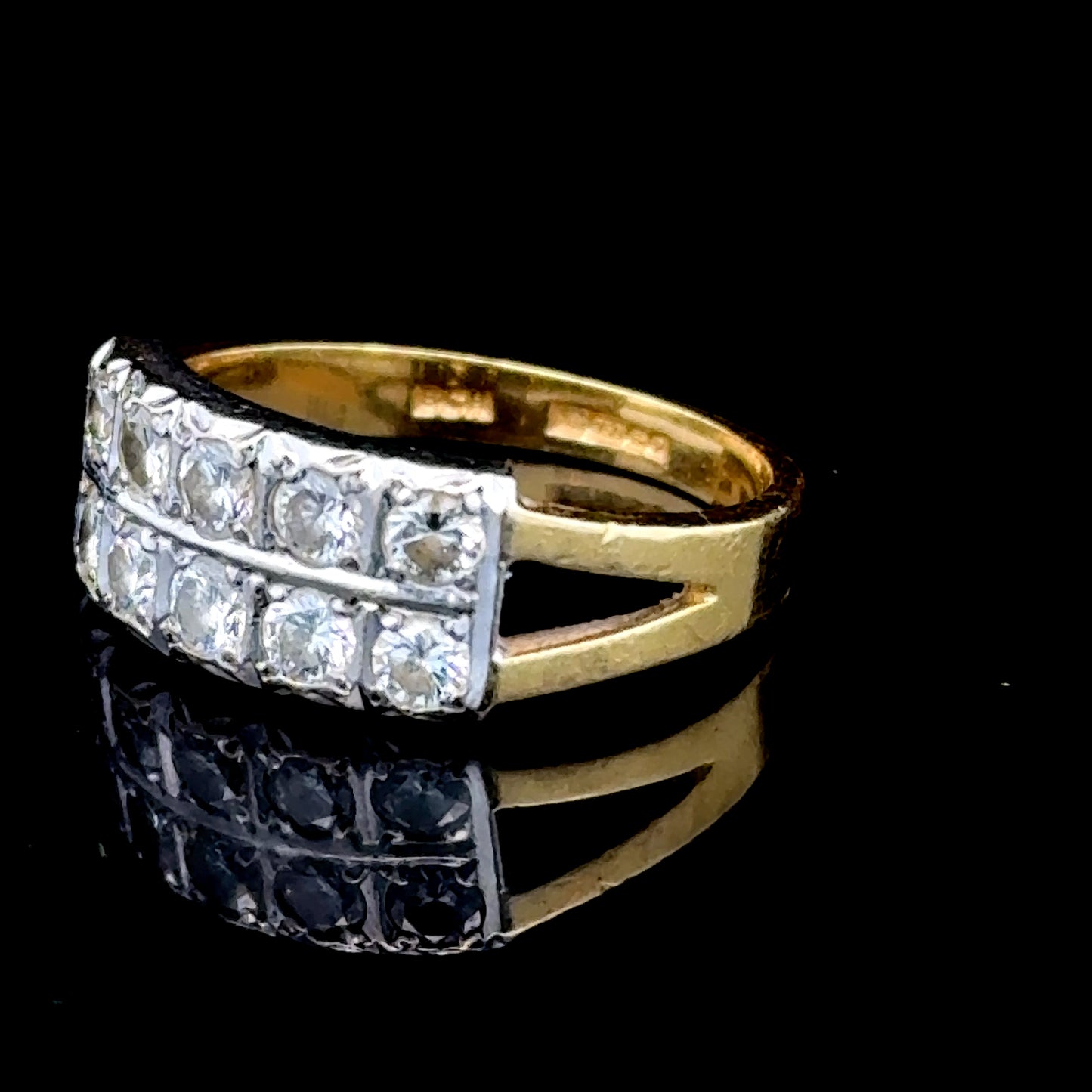 18K Yellow Gold Double Row 10 Stone Diamond Ring APPX 0.7 CTS