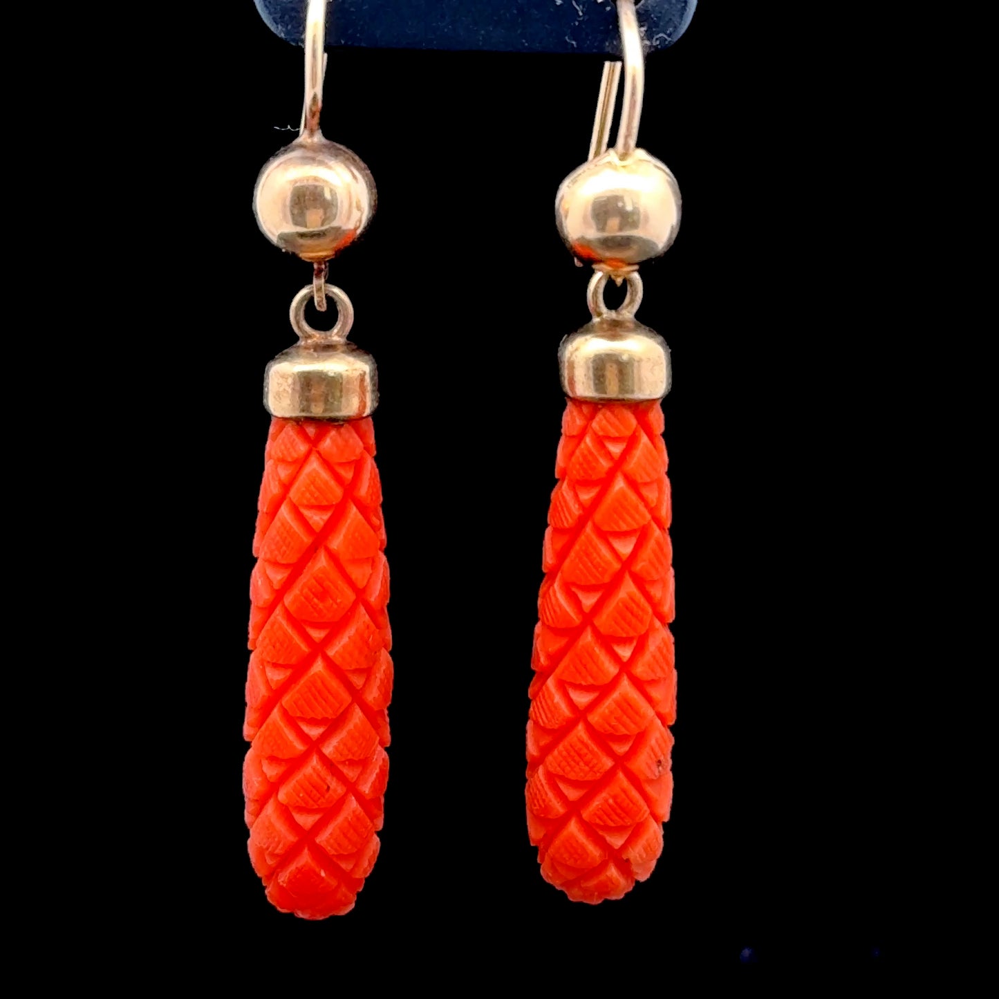 9K Yellow Gold Coral Drop Earrings
