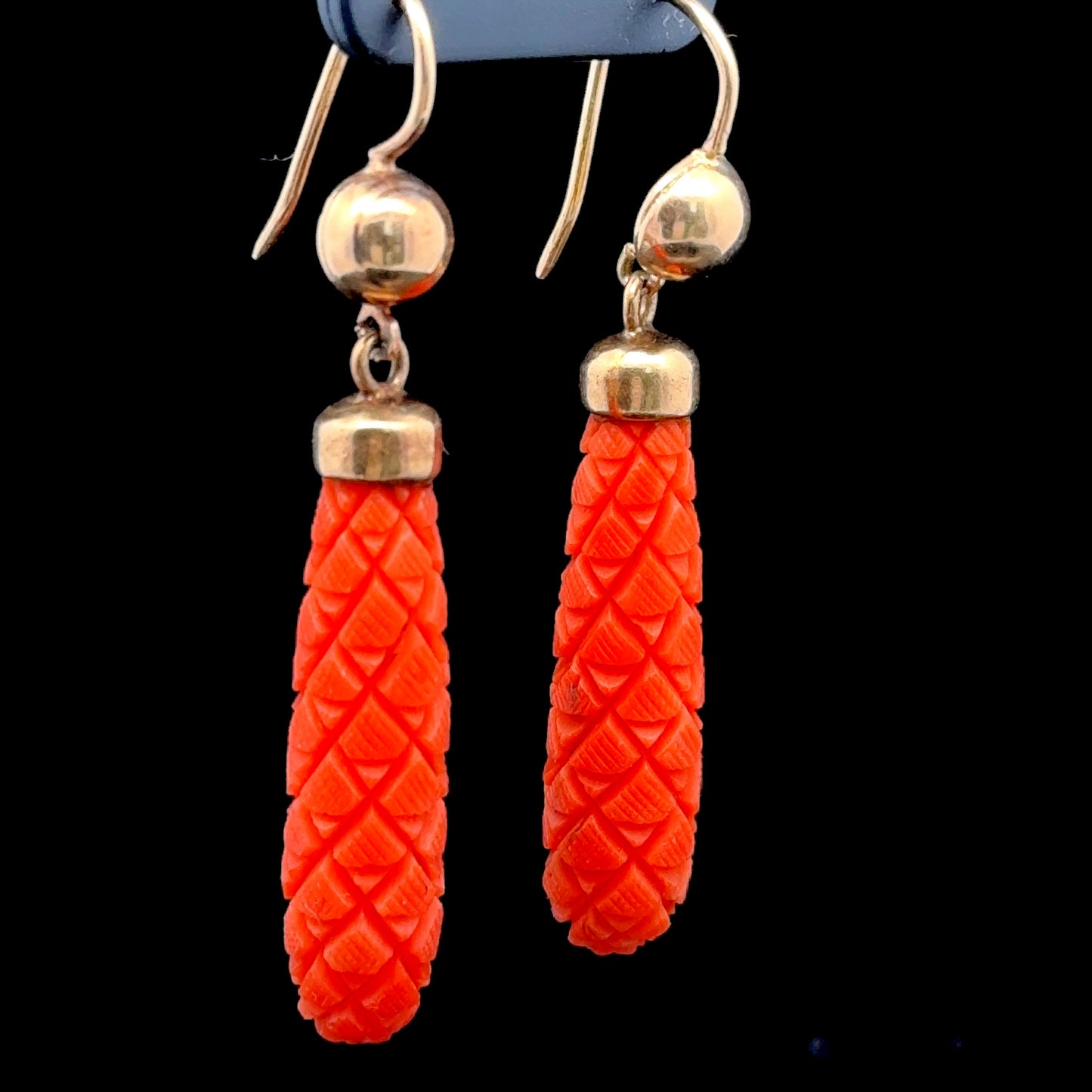 9K Yellow Gold Coral Drop Earrings
