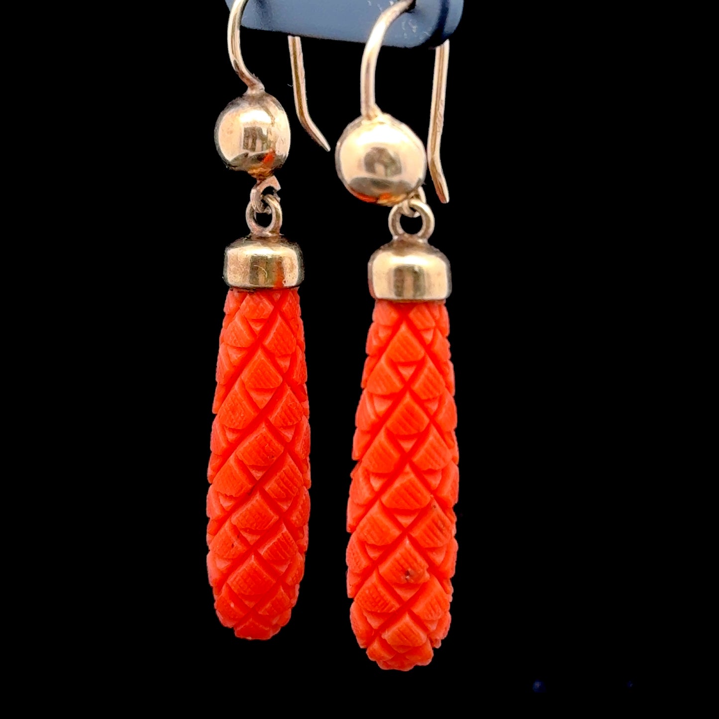 9K Yellow Gold Coral Drop Earrings