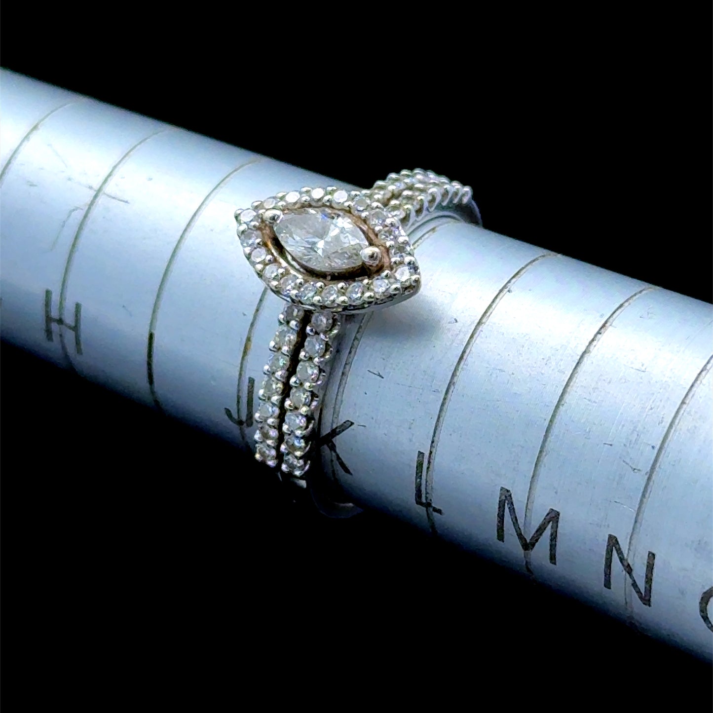 18K White Gold Marquise Diamond Double Row Shank Ring