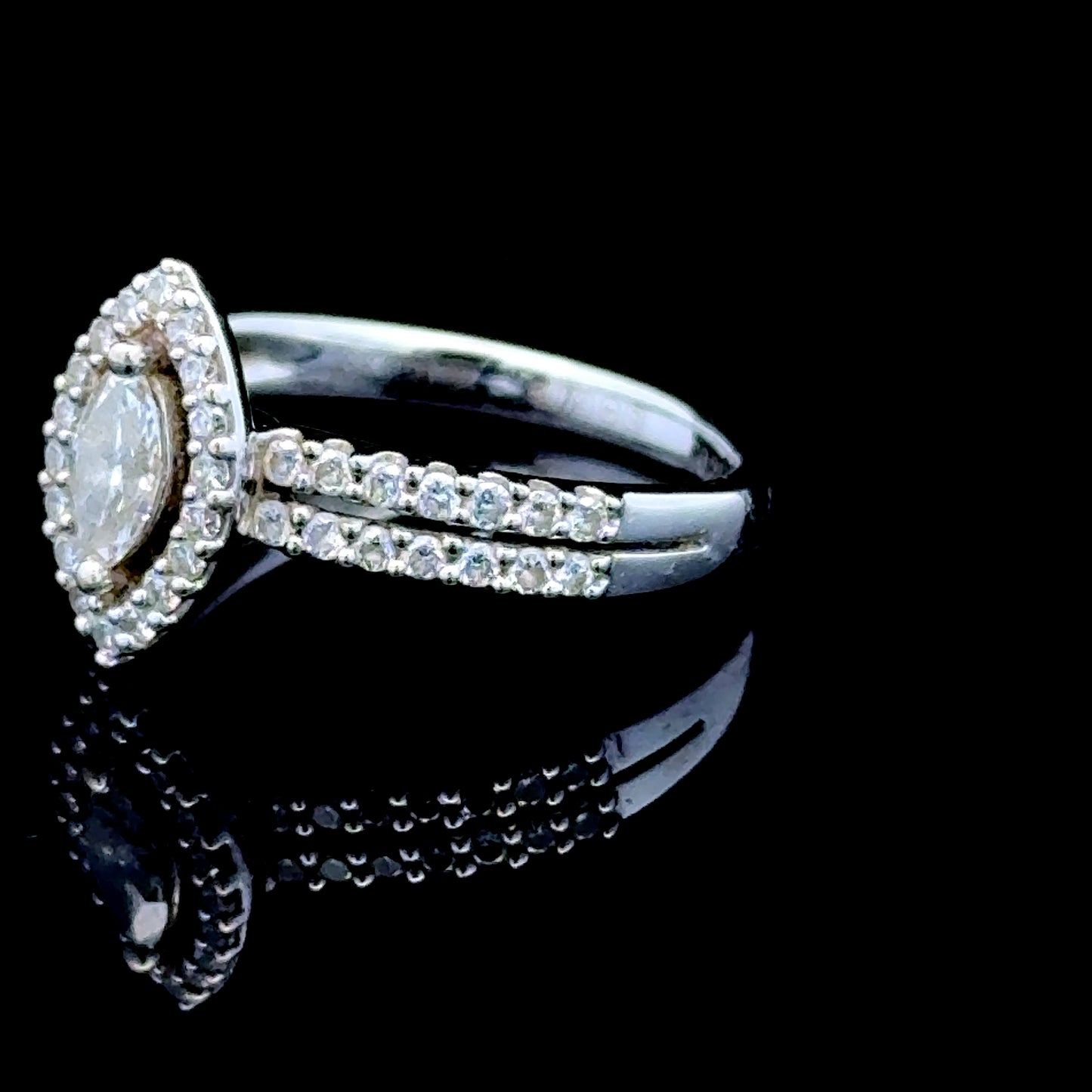 18K White Gold Marquise Diamond Double Row Shank Ring