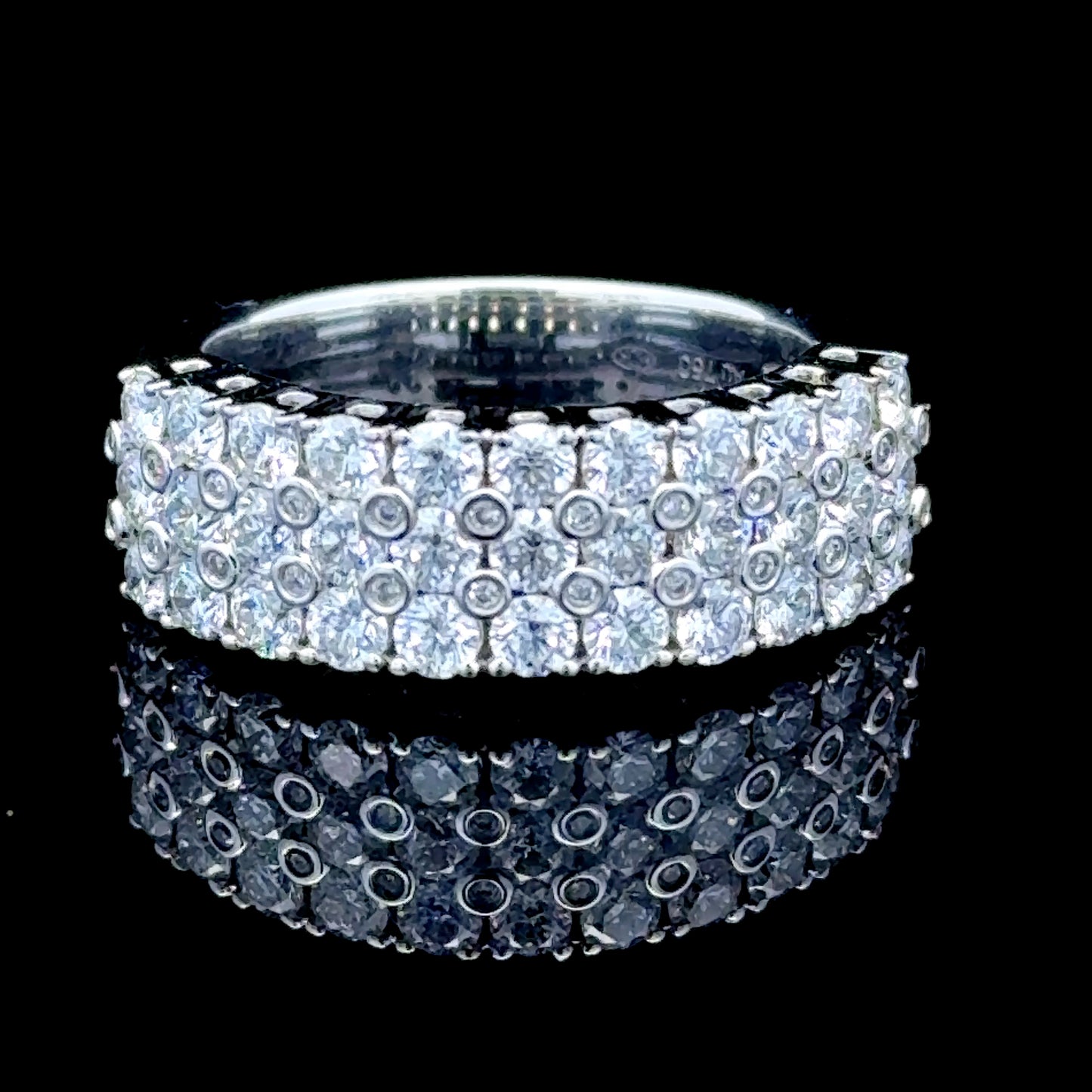 18K White Gold 3 Row Diamond Band Ring APPX 2.5 CTS