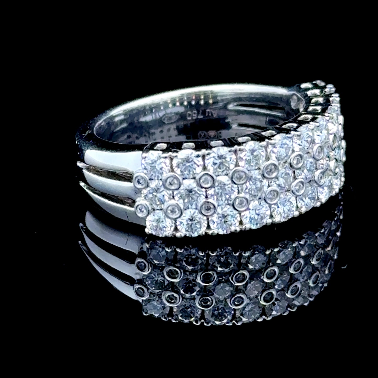 18K White Gold 3 Row Diamond Band Ring APPX 2.5 CTS