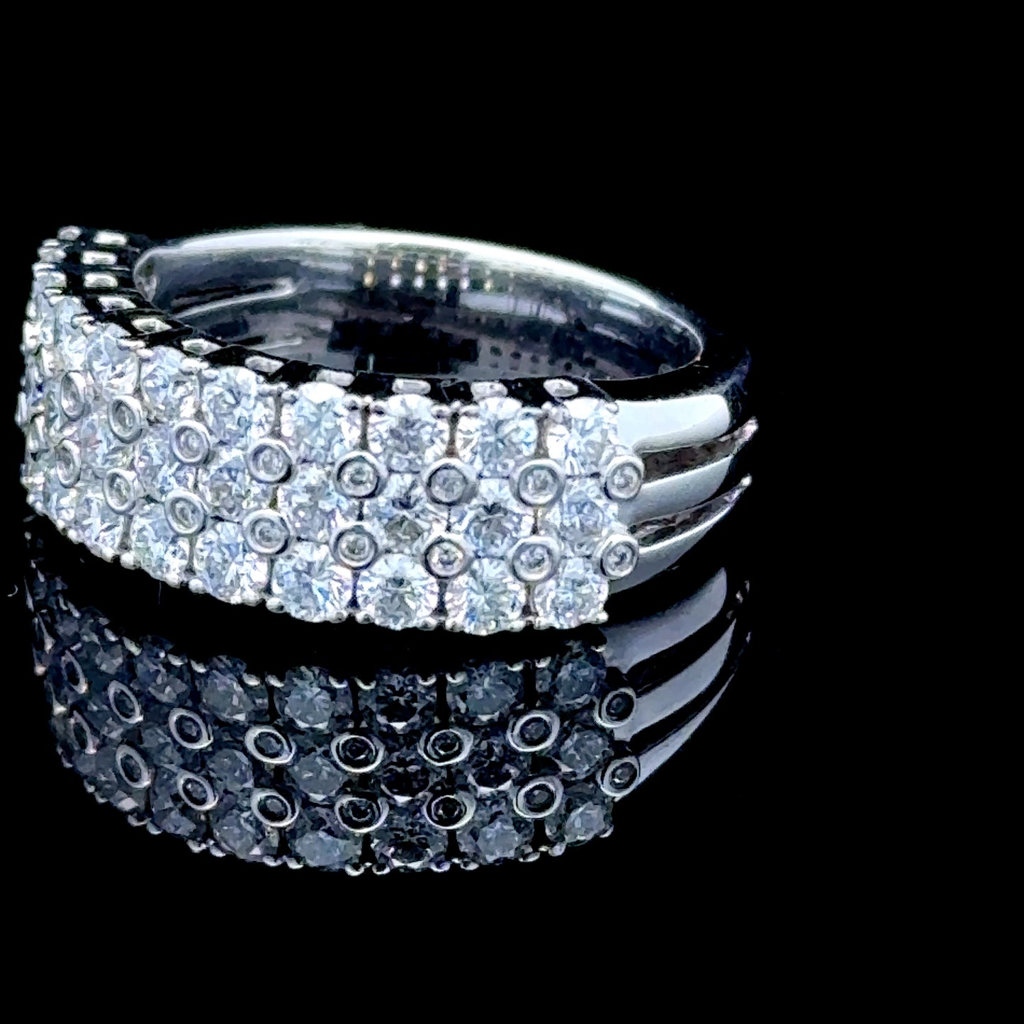 18K White Gold 3 Row Diamond Band Ring APPX 2.5 CTS
