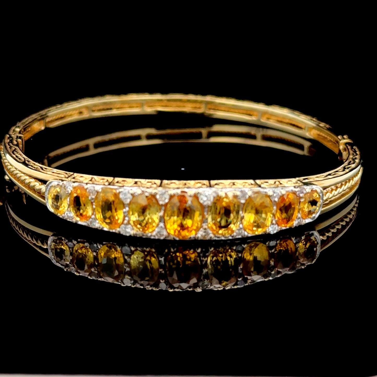 9K Yellow Gold Yellow Sapphire & Diamond Bangle
